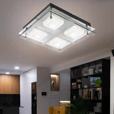 Globo LED Deckenleuchte, LED-Leuchtmittel fest verbaut, Warmweiß, LED Decken Leuchte Glas Würfel Chrom Strahler Wohn Zimmer