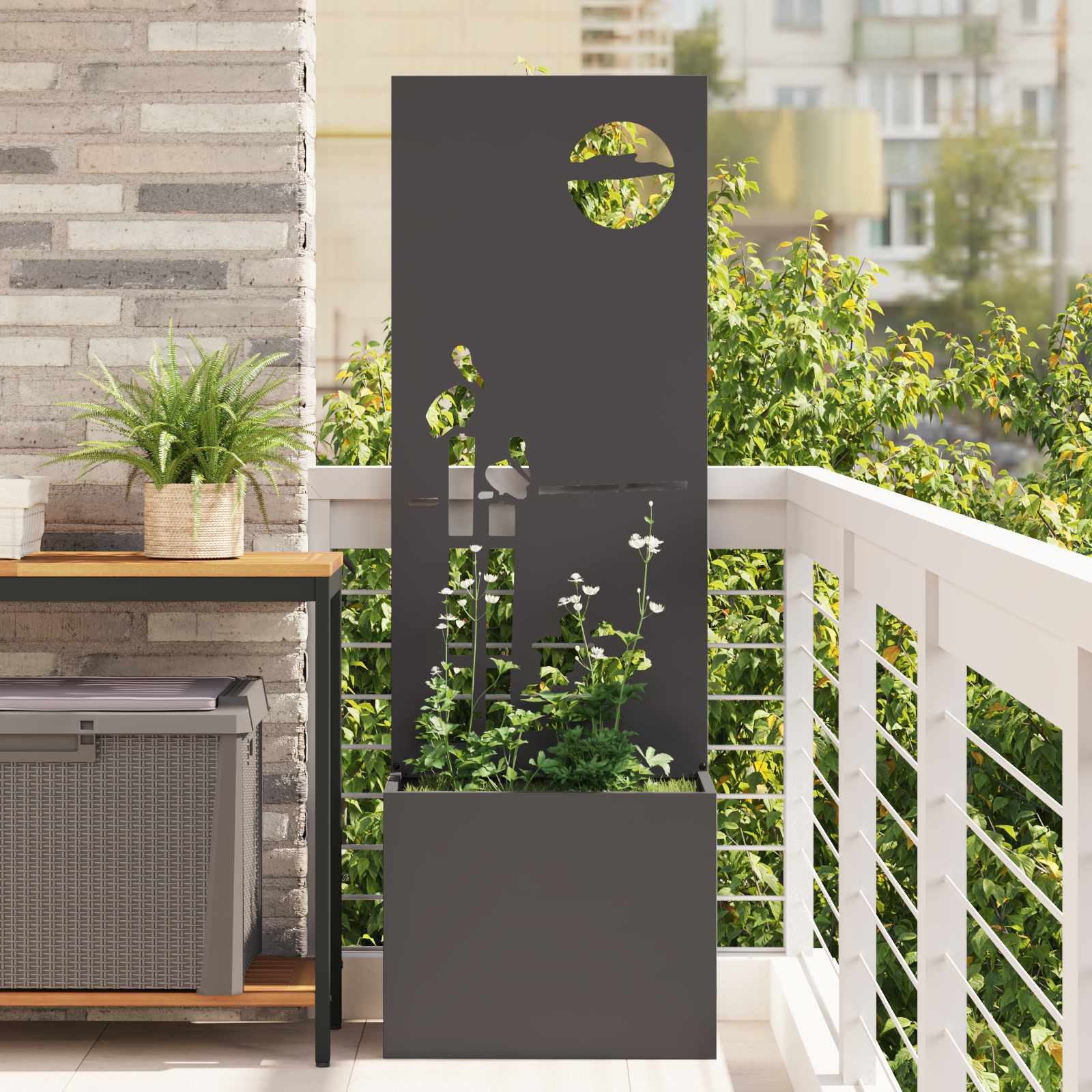 vidaXL Wandbild Garten Sichtschutz-Leinwand Schwarz 50 x 32 x 150 cm, (1 St)