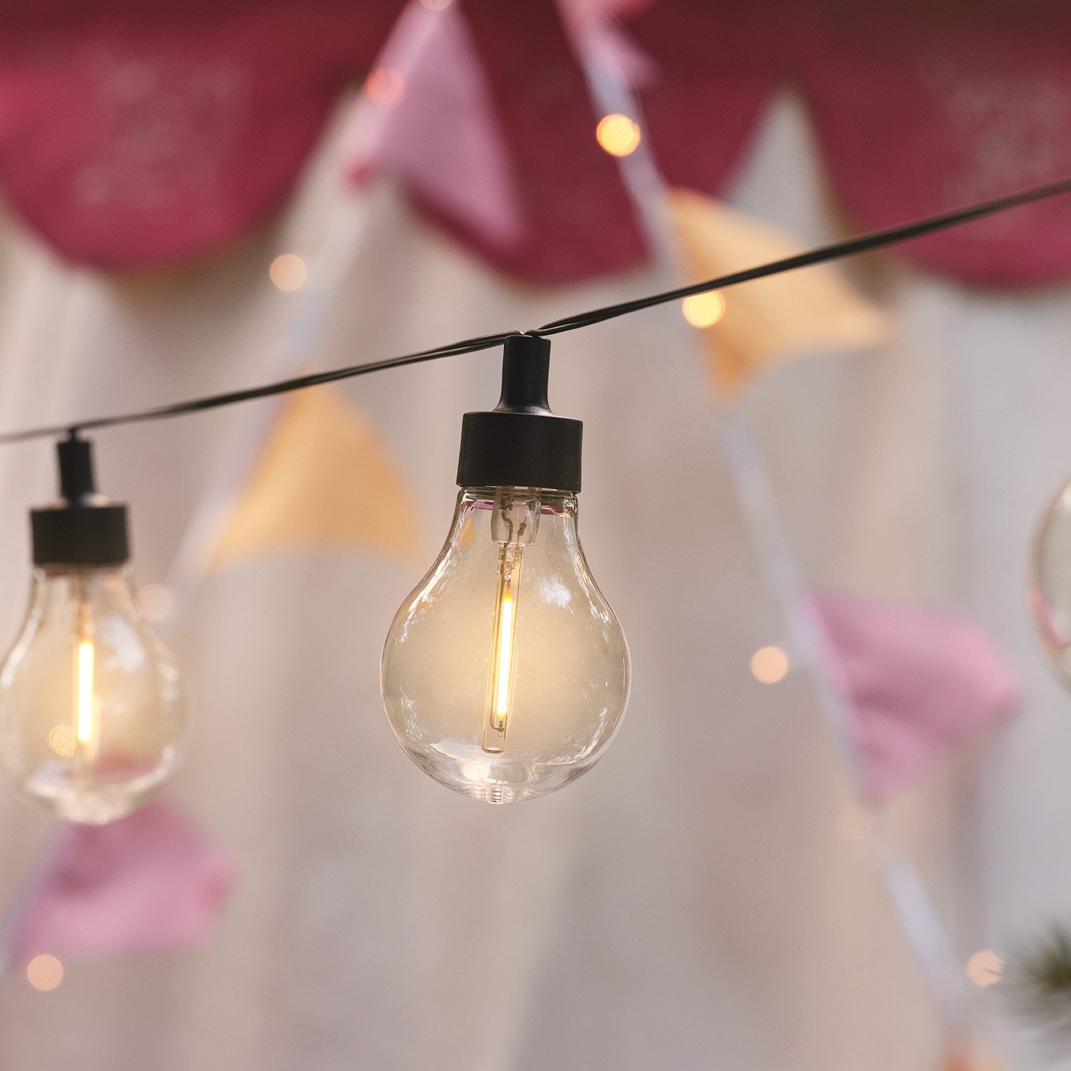 Lights4fun LED-Lichterkette 20er LED Solar Party Lichterkette Retro