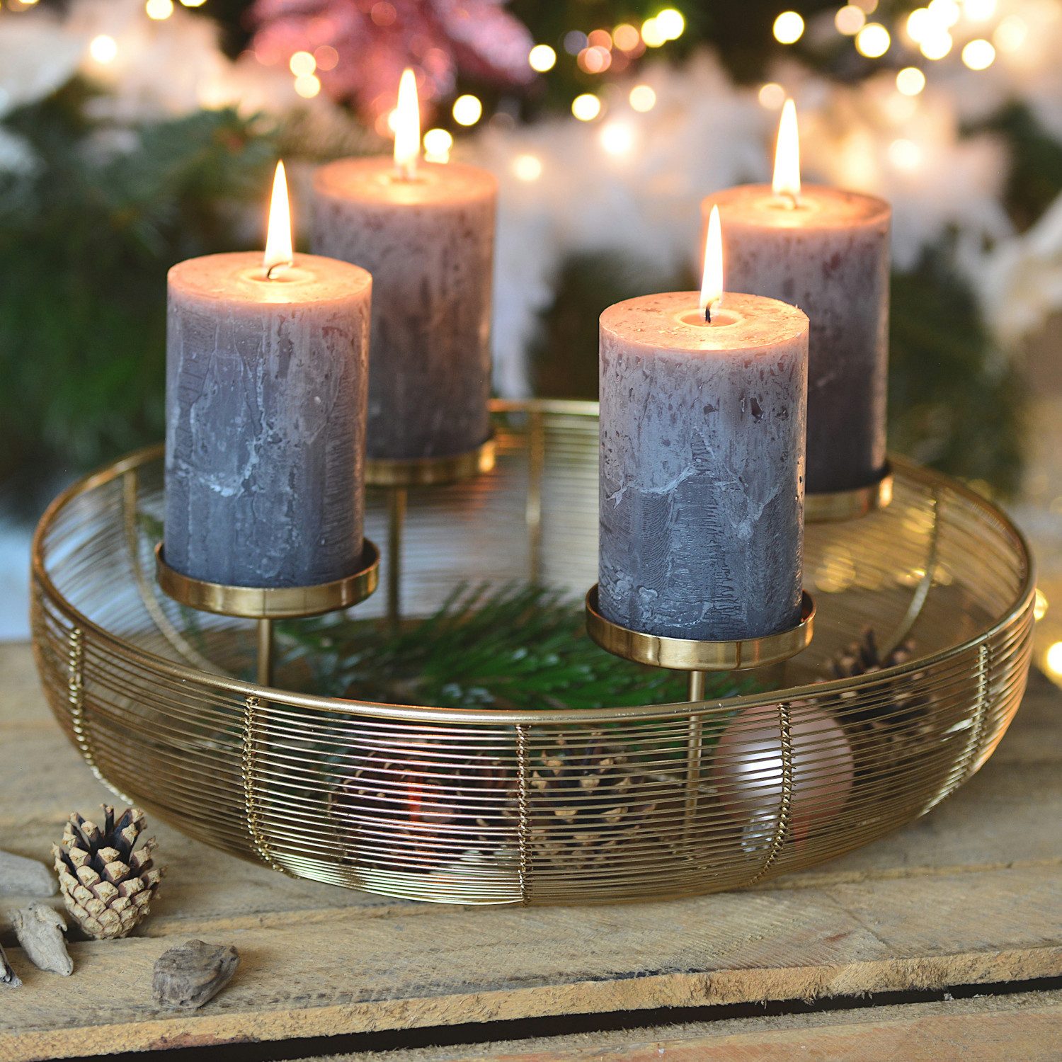 INtrenDU Adventsleuchter Adventskranz Metall gold 36cm