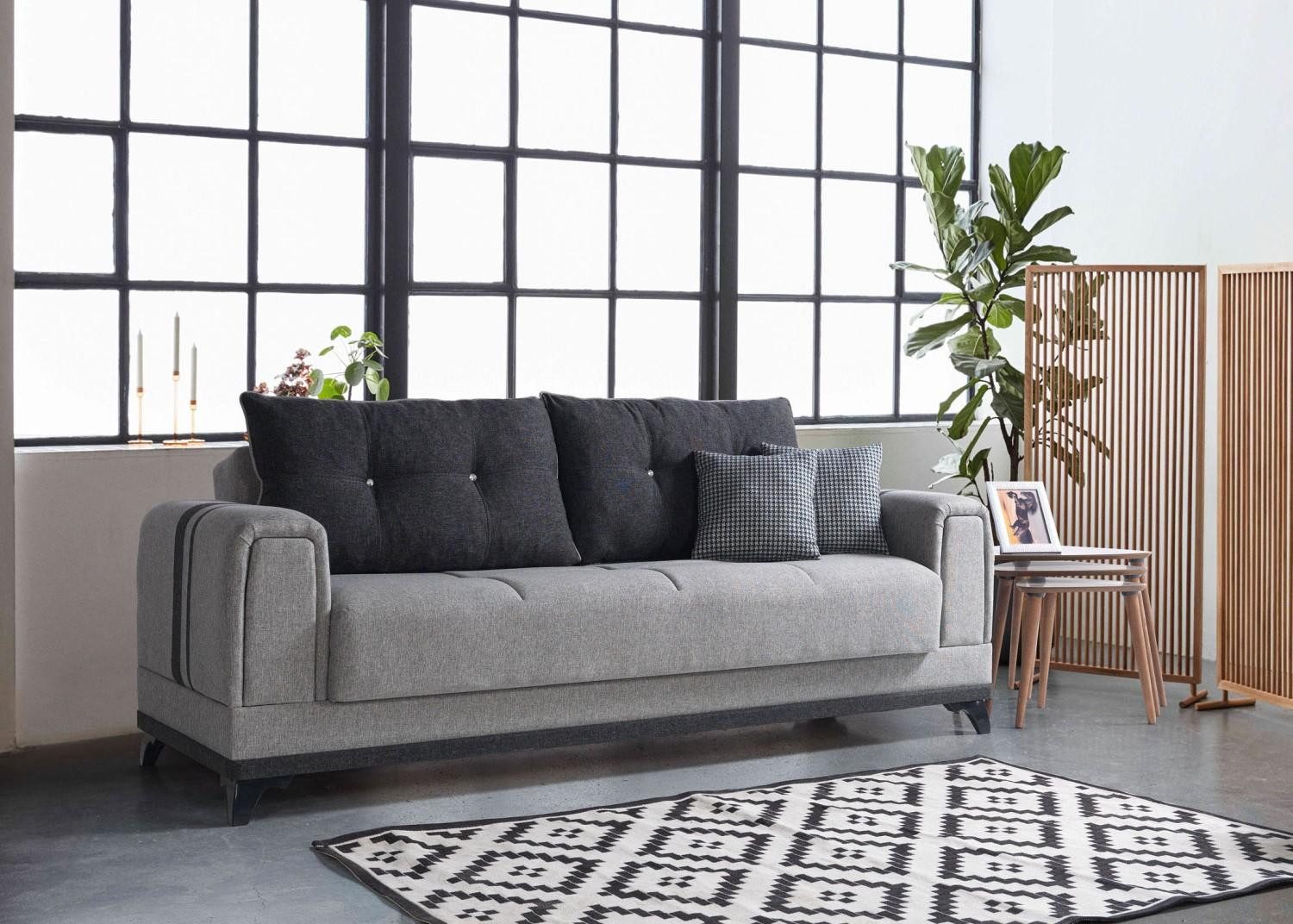 JVmoebel 3-Sitzer Elegantes graues Sofa mit hochwertiger Polsterung und Holzfüßen, Made in Europa