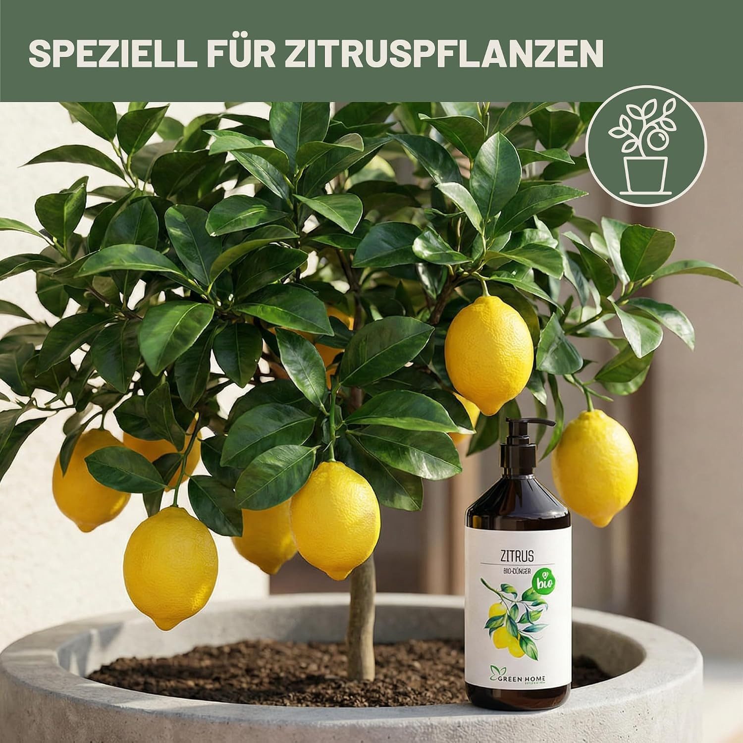 GREEN HOME LOVE NATURE Obstdünger Bio-Dünger flüssig NPK 3+2+6 für Zitrus & Zitronenbäume, Zitrus, 100 % bio, organisch-mineralisch, extra Kalium, Dosierpumpe