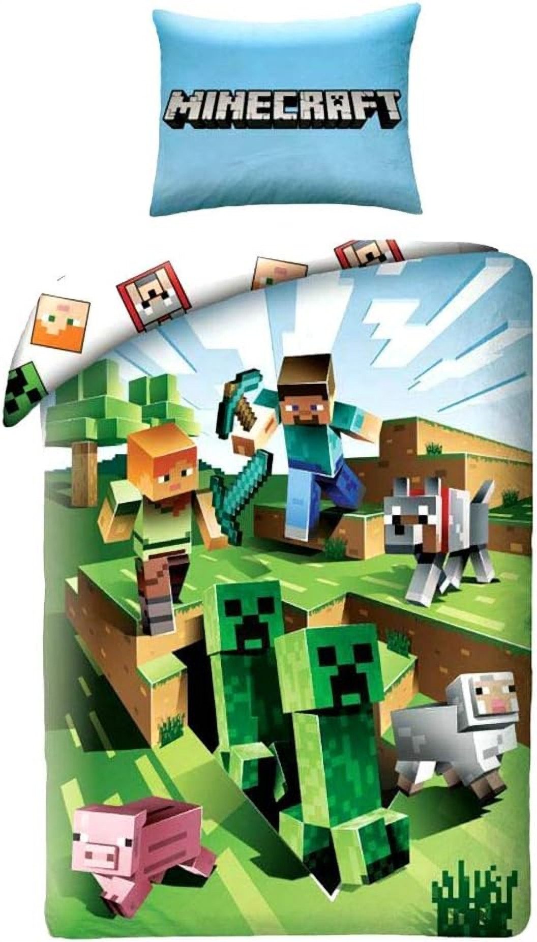 Minecraft Bettwäsche Minecraft Gamer Wende Bettwäsche Bezug Set Creeper für günstig online kaufen