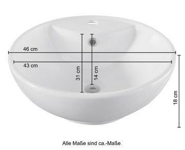 welltime Aufsatzwaschbecken Milano, mit Überlauf, rund, Breite 46 cm
