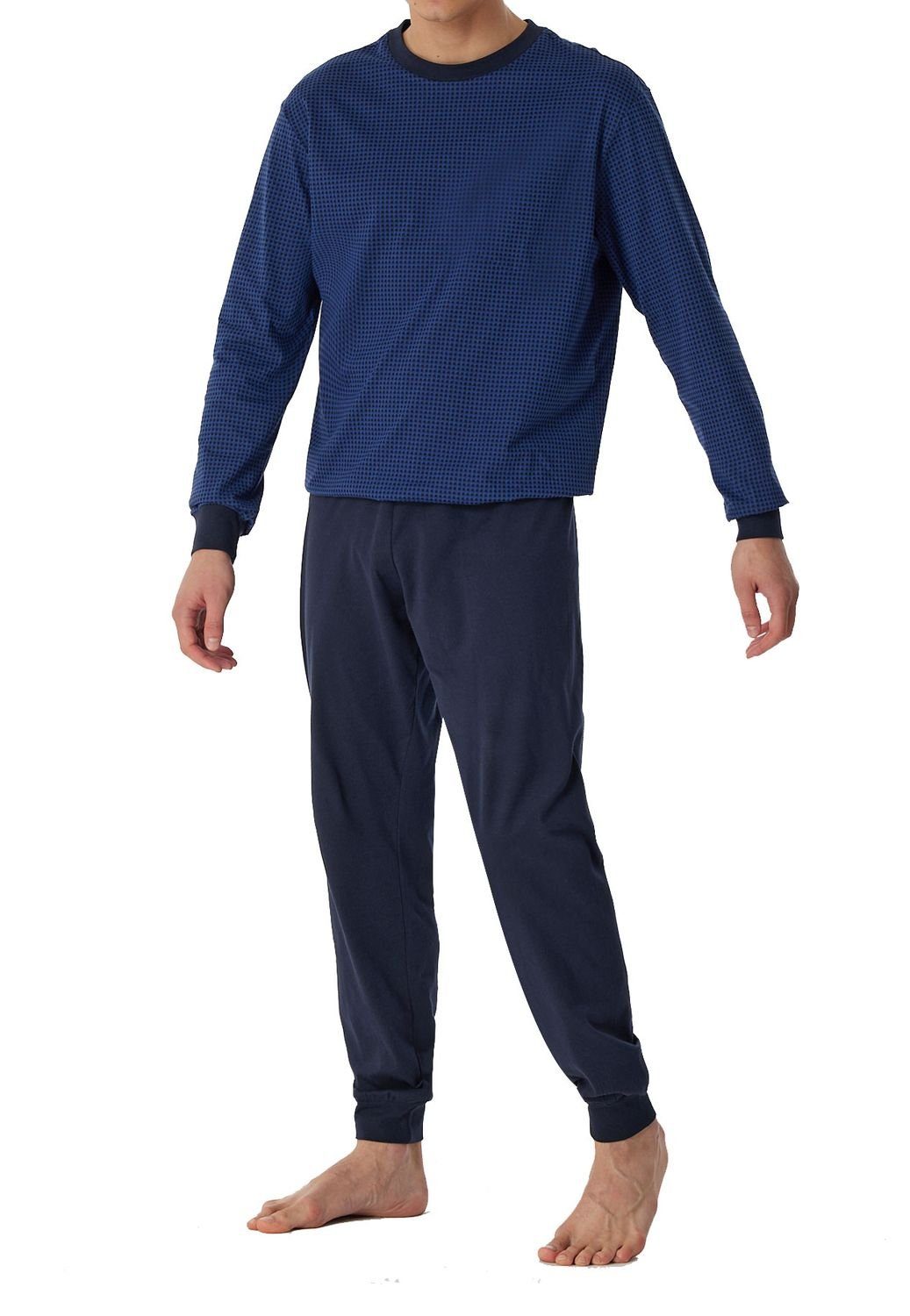 Schiesser Pyjama Comfort Essentials (Set, 2 tlg) lang, Rundhals-Ausschnitt Blau