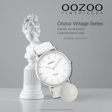 OOZOO Quarzuhr Oozoo Damen Armbanduhr weiß Analog, Damenuhr rund, groß (ca. 45mm), Lederarmband weiß, Fashion