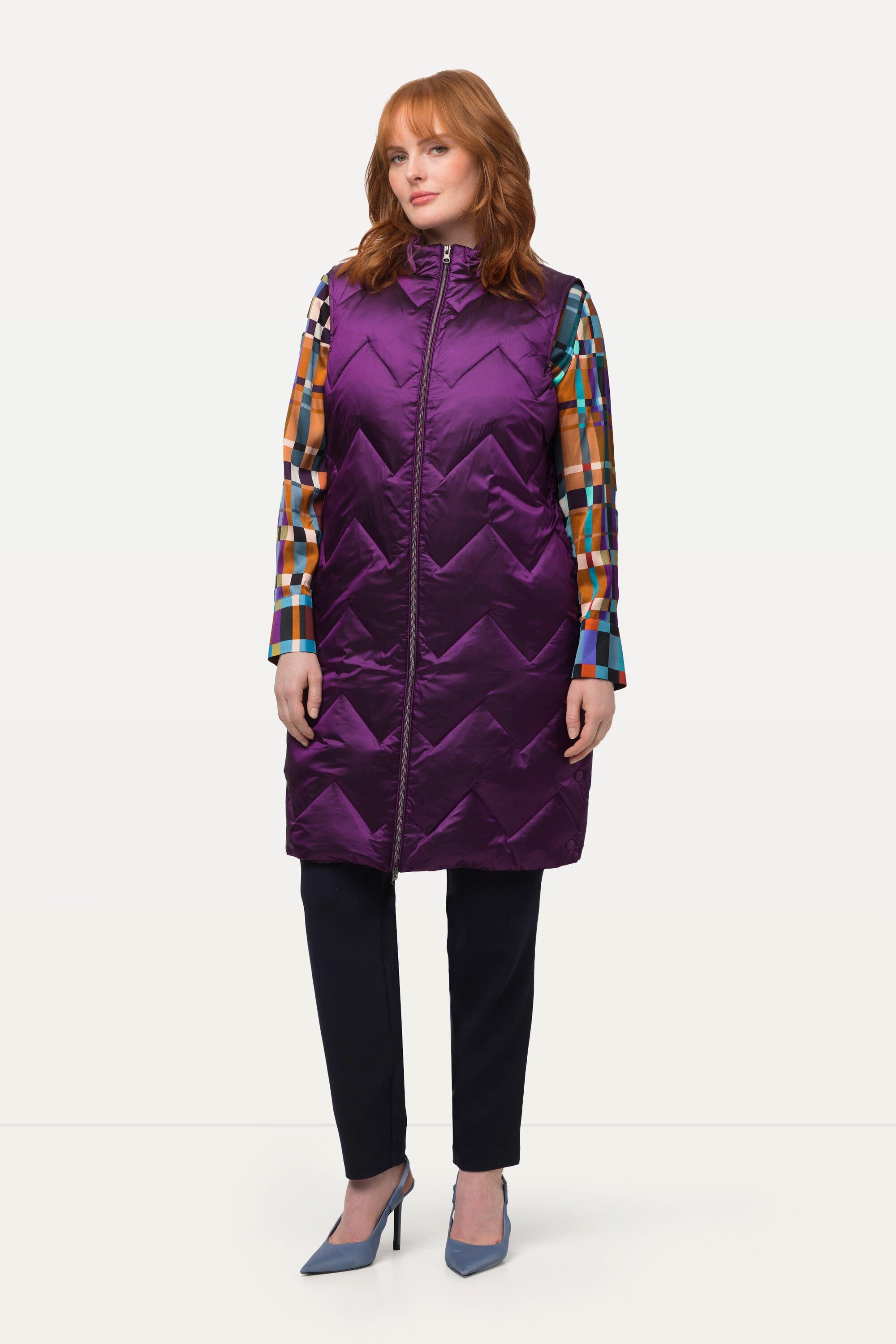 Ulla Popken Steppweste Long-Weste Two-Tone Stehkragen günstig online kaufen