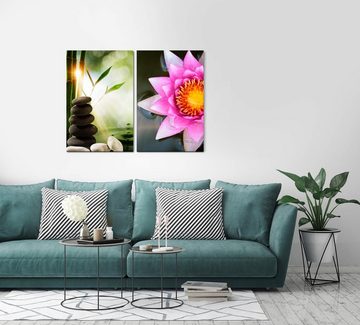 Sinus Art Leinwandbild 2 Bilder je 60x90cm Lotus Blume Wasserblume Harmonie Asien Lichtstrahlen Meditieren