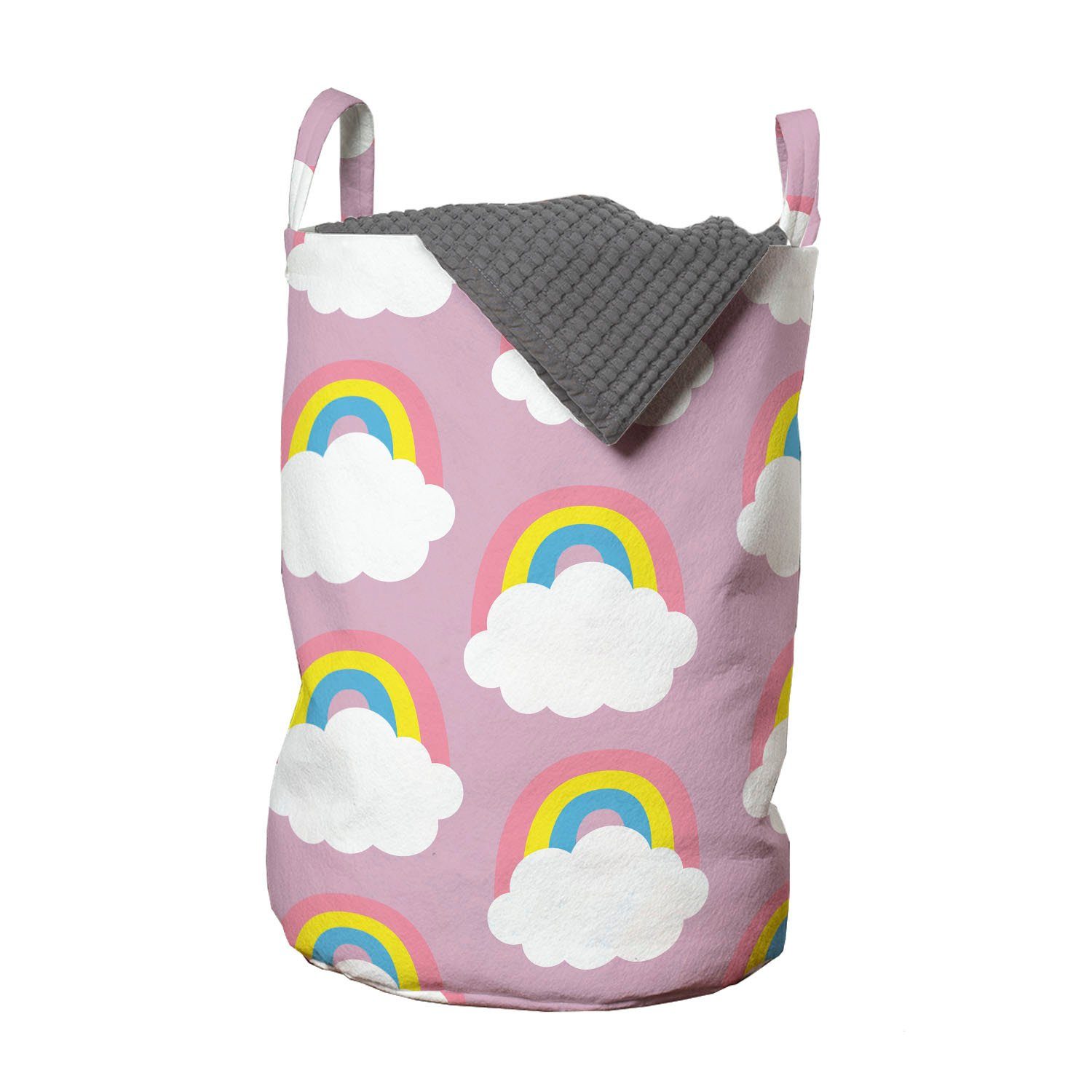 Abakuhaus Wäschesäckchen Wäschekorb mit Griffen Kordelzugverschluss für Waschsalons, Regenbogen Weichen Wolken Cartoon Nursery