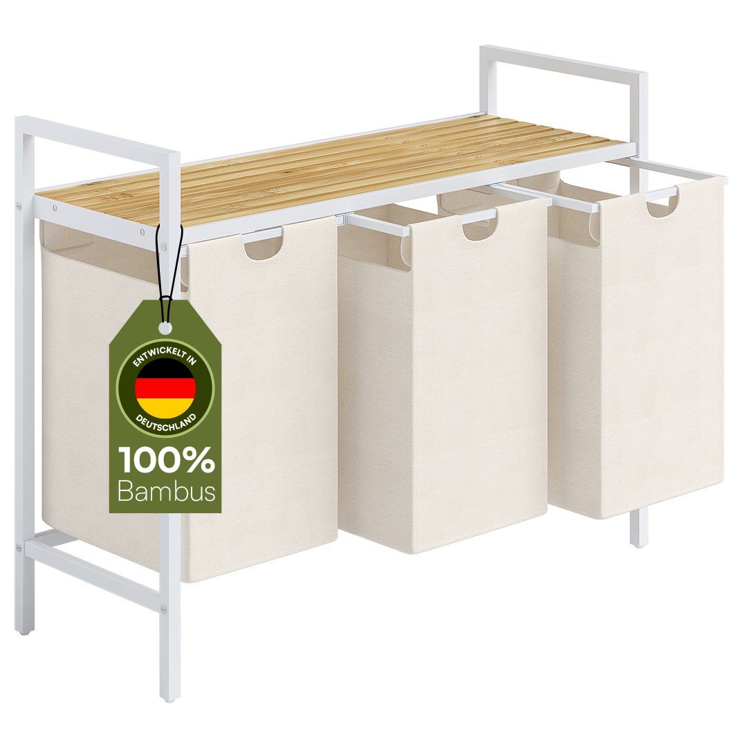 STEELSØN Wäschekorb Rigil aus Metall (3 Fächer (120 L) mit 1 Bambus-Ablage, günstig online kaufen