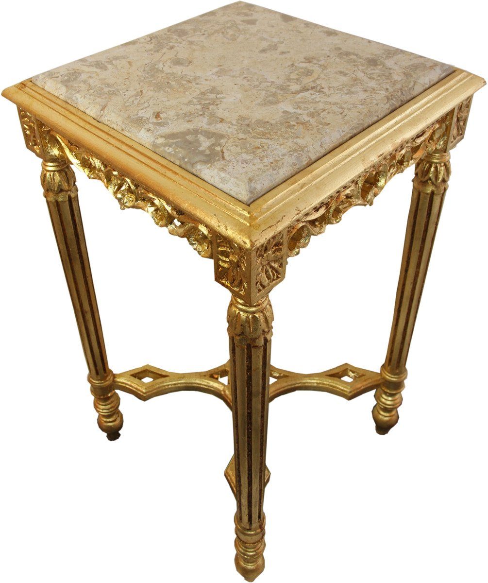 Casa Padrino Beistelltisch Barock Beistelltisch Eckig Gold mit Creme Marmorplatte 40 x 40 x H 72.5 cm Antik Stil - Telefon Blumen Tisch