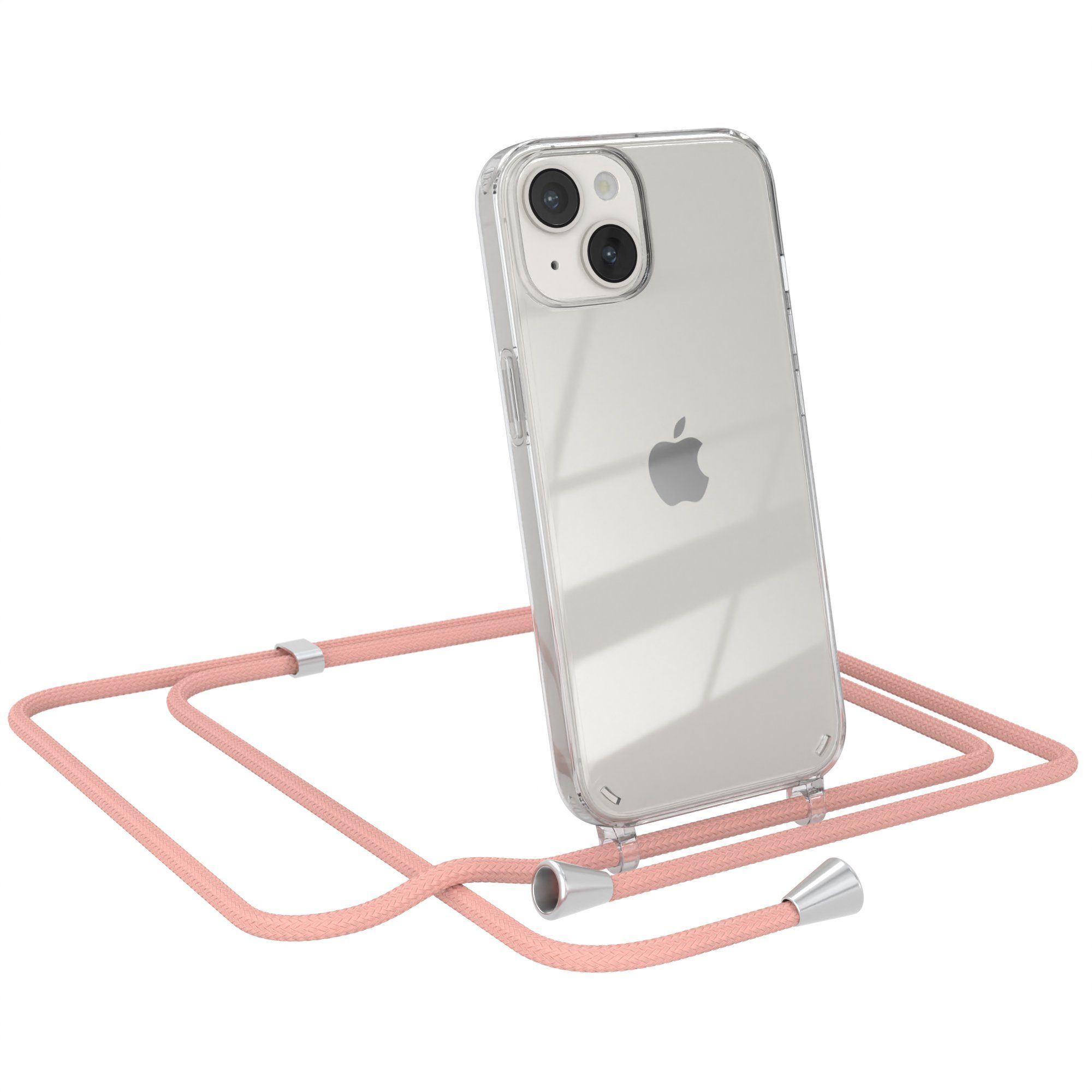 EAZY CASE Handykette Hülle mit Kette für Apple iPhone 14 6,1 Zoll, Ketten Hülle Schultergurt Schutzhülle Tasche mit Band Altrosa Unifarbe