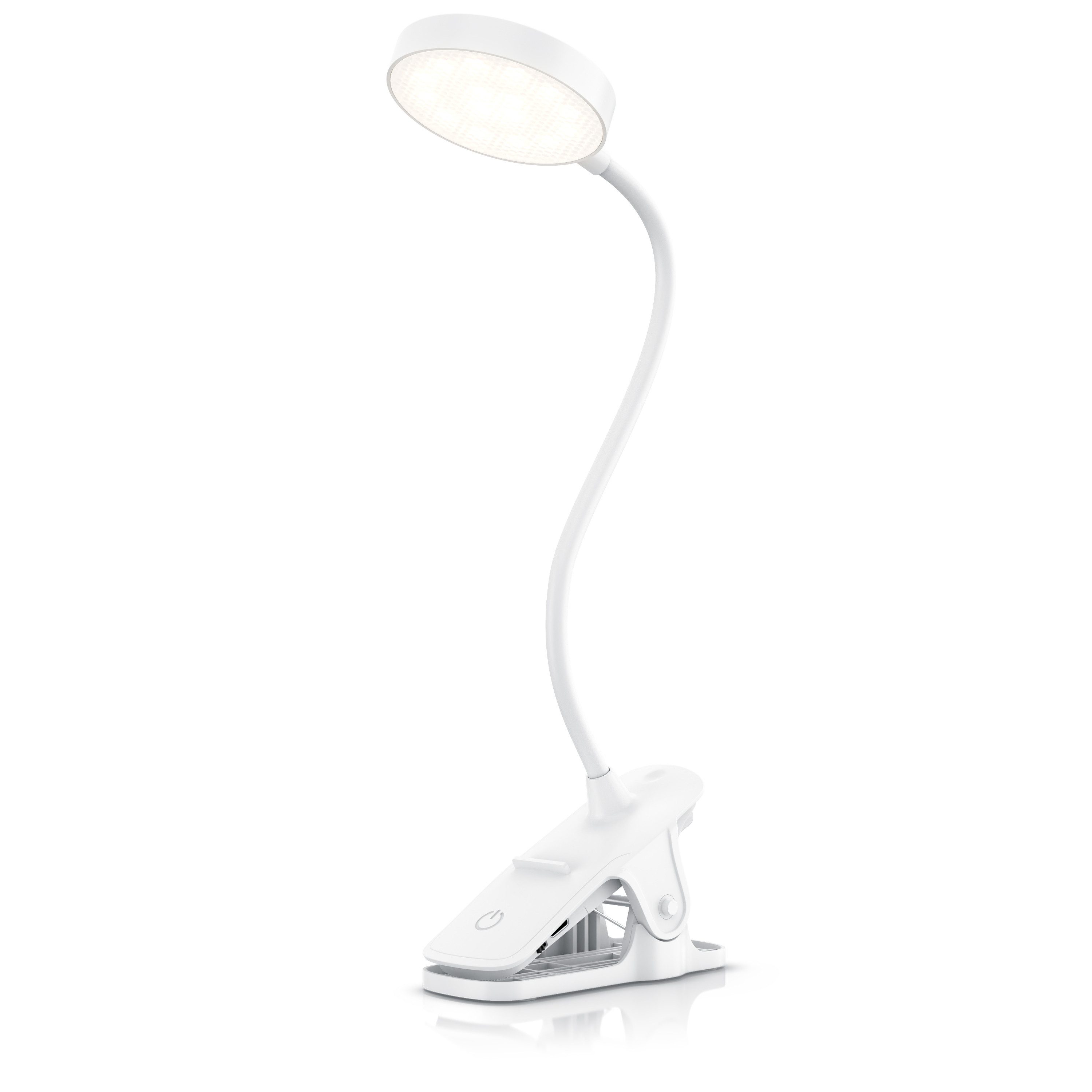 BEARWARE LED Tischleuchte Tischlampe, Nachttischlampe, Leselampe, Schreibtischlampe, Dimmfunktion; Ein-/Ausschalter; Farbwechsel; mehrere Helligkeitsstufen, LED fest integriert, Kaltweiß, Neutralweiß, Warmweiß, zum Anklemmen, 3 Lichtfarben, stufenlos dimmbar, Akku, USB-C, 2000 mAh