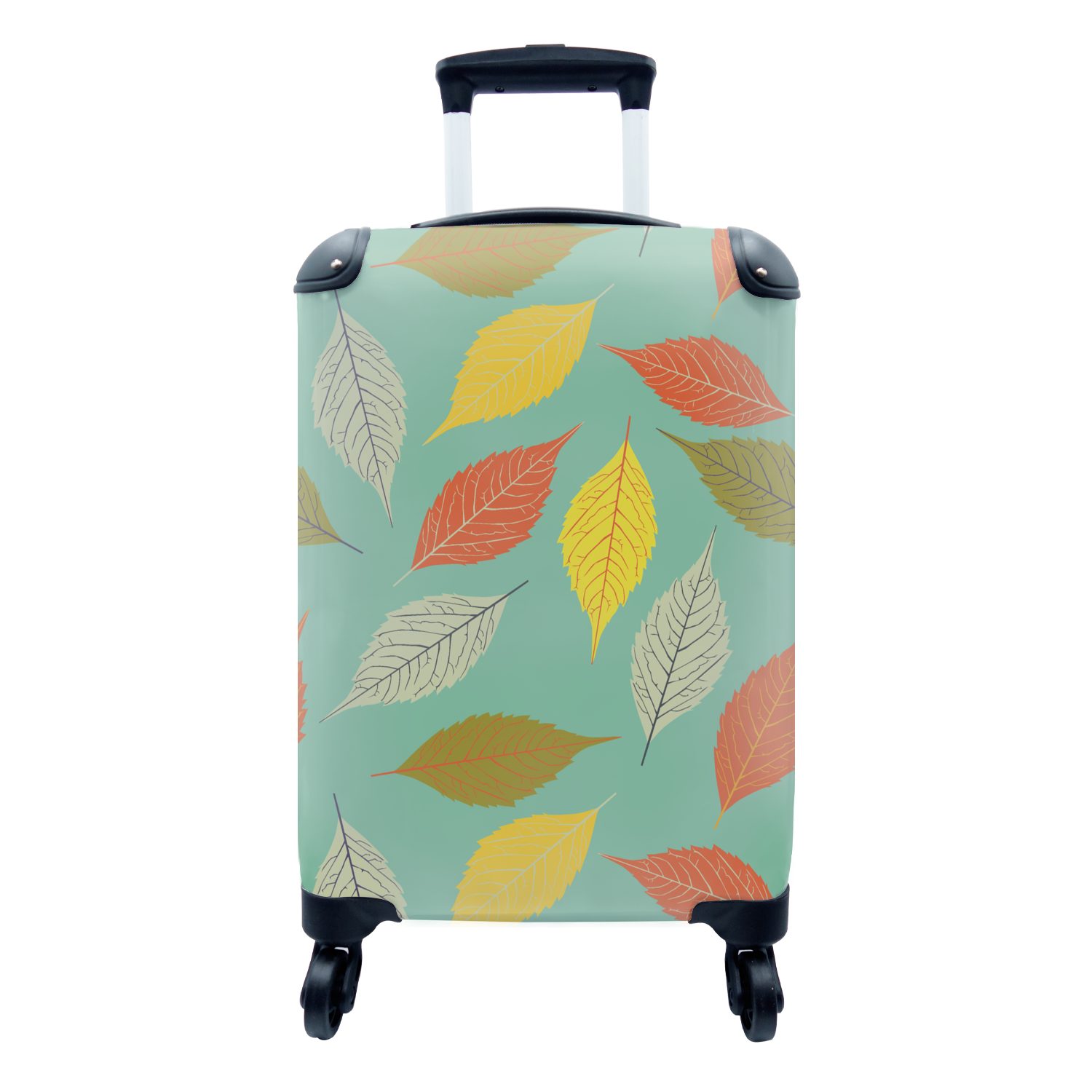 MuchoWow Handgepäckkoffer Blätter - Herbst - Vintage - Pastell - Muster, 4 Rollen, Reisetasche mit rollen, Handgepäck für Ferien, Trolley, Reisekoffer