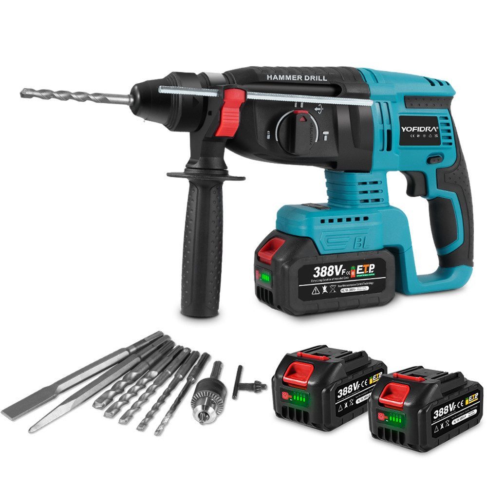 Yofidra Akku-Bohrhammer Bürstenloser SDS-plus Schlagbohrmaschine mit Bohrme günstig online kaufen