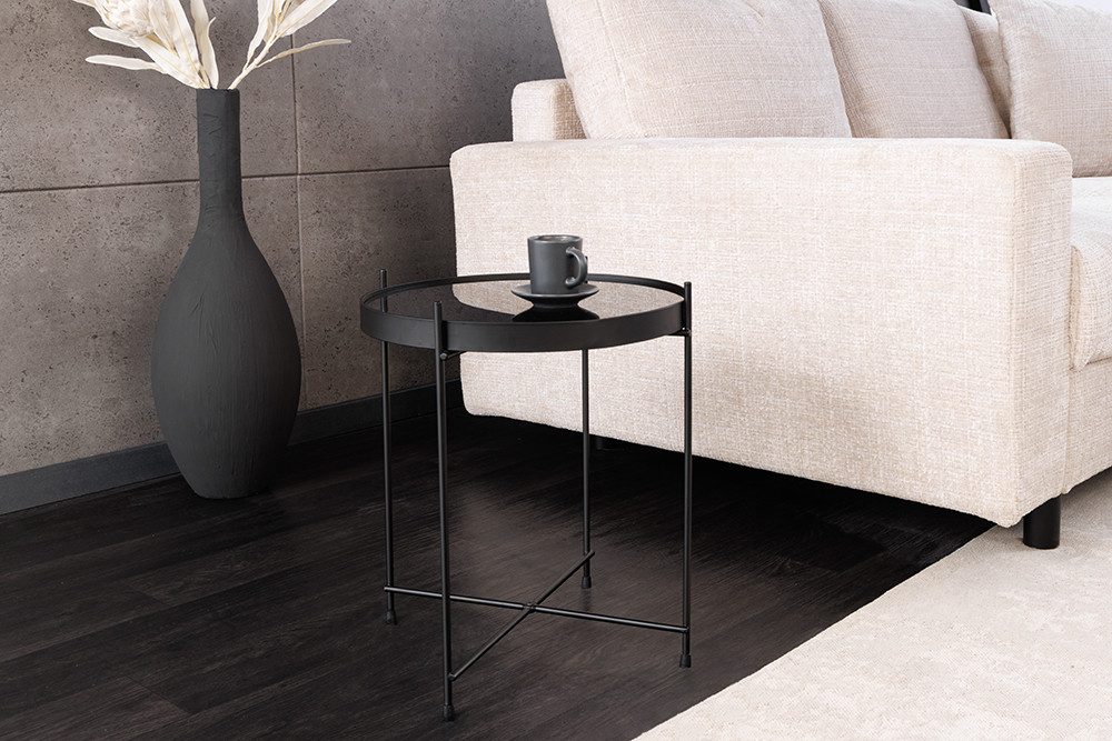 riess-ambiente Beistelltisch ELEGANCE 45cm anthrazit / schwarz - Glas, Metallgestell, rund, modern (Einzelartikel, 1-St), Filigraner Couchtisch- ideal f. Gästezimmer, Wohnzimmer & Wohnbereiche