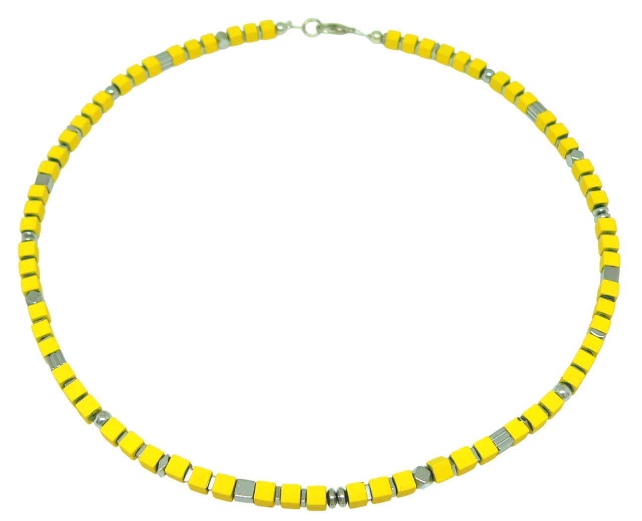 traumschmuck Collier 0071l Halskette Würfelkette Hämatit 4mm matt gelb mais silber (Geschenk, Muttertag, Weihnachten, Valentinstag, inkl Schmuckbox), Made in Germany, handgefertigt