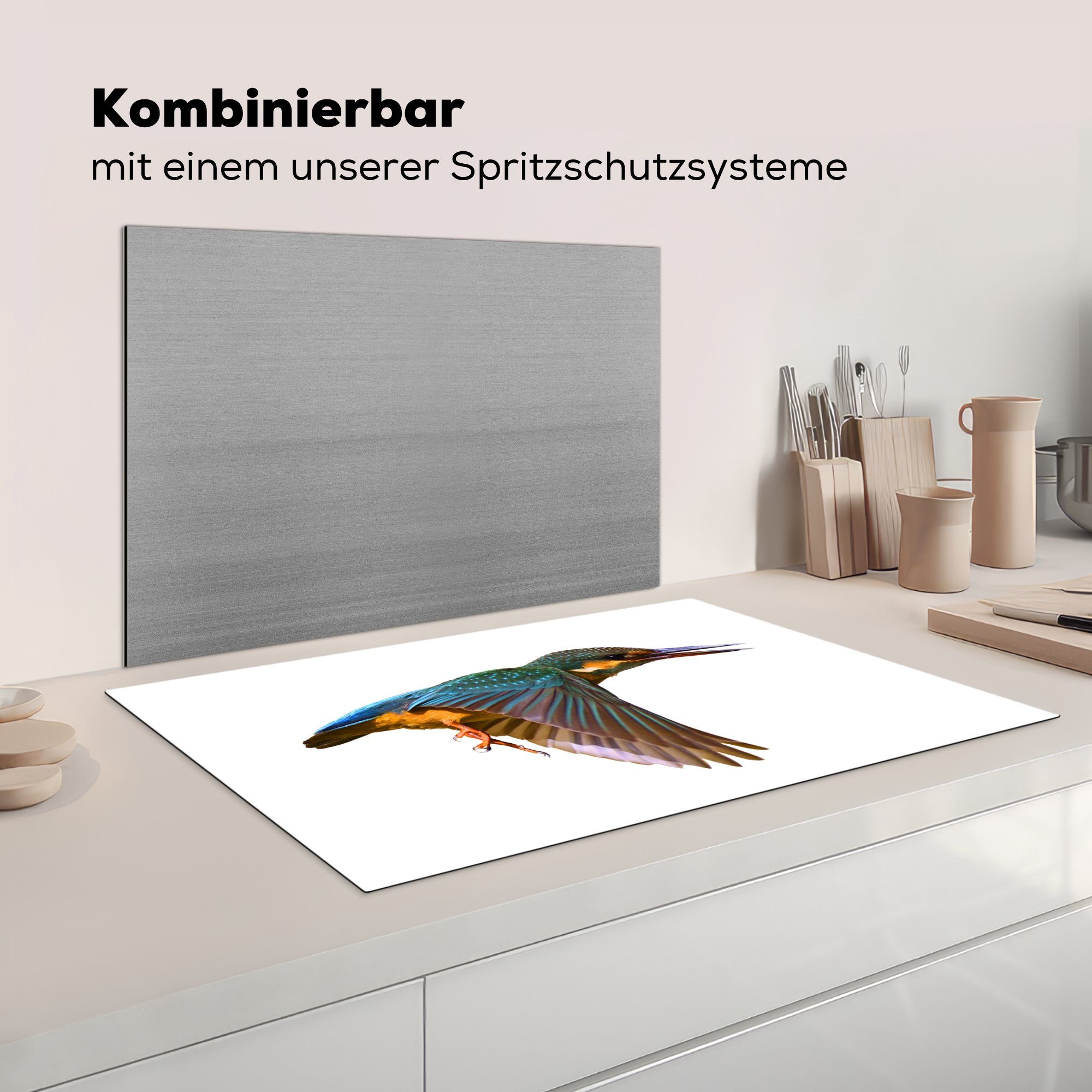 83x51 MuchoWow tlg), Eisvogel für Arbeitsplatte cm, Vinyl, Fliegen Herdblende-/Abdeckplatte Tiere, - Ceranfeldabdeckung, - küche (1