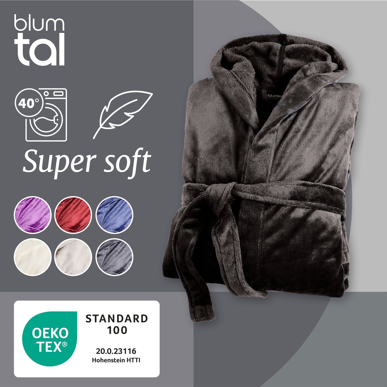 Blumtal Bademantel Bademantel Damen und Herren - kuschelig weicher Fleece Bademantel, mit Kapuze & Fronttasche