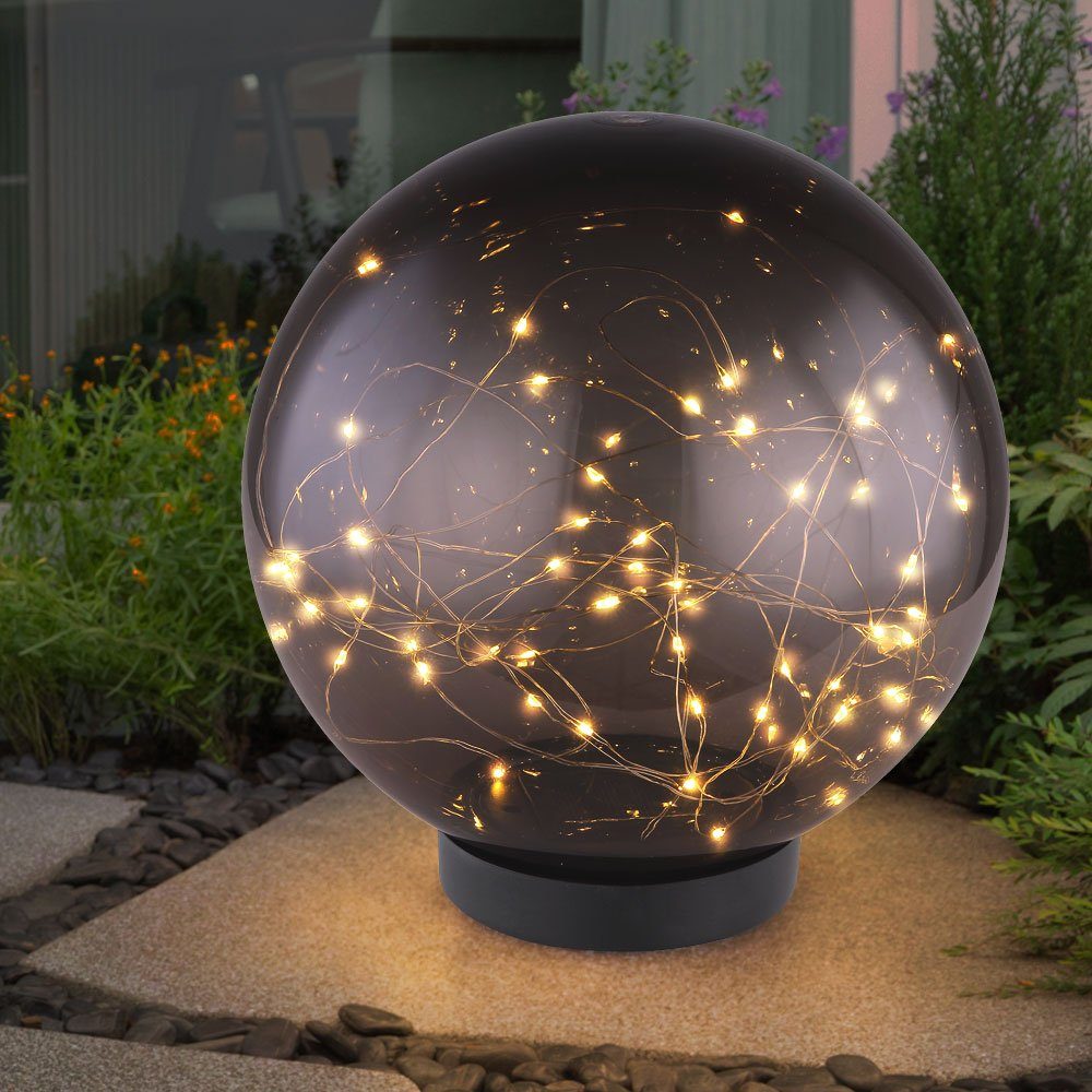 LED-Leuchtmittel Globo LED Stecklampe Warmweiß, LED verbaut, Solarkugel fest Außenlampe Außen-Stehlampe, Gartendeko 3x rauch