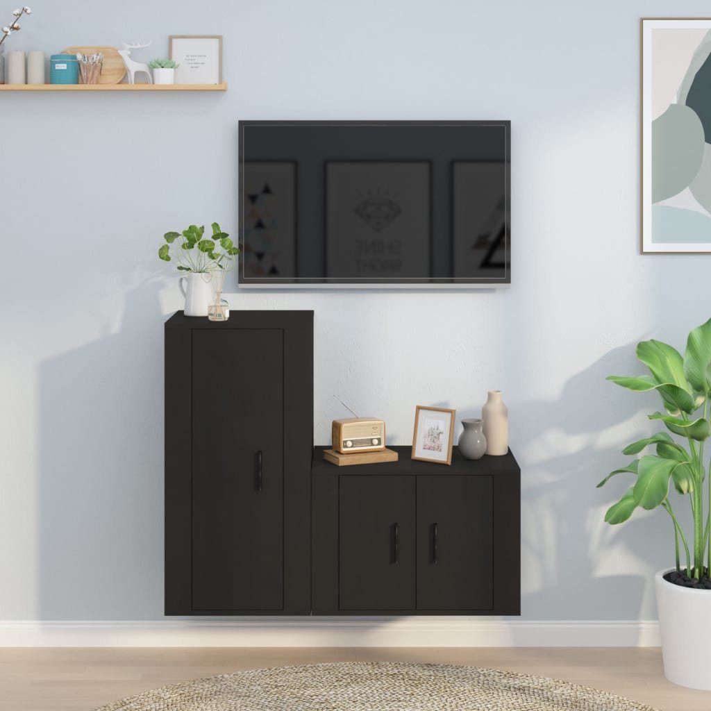 vidaXL TV-Schrank 2-tlg. TV-Schrank-Set Schwarz Holzwerkstoff (2-St) | TV-Schränke