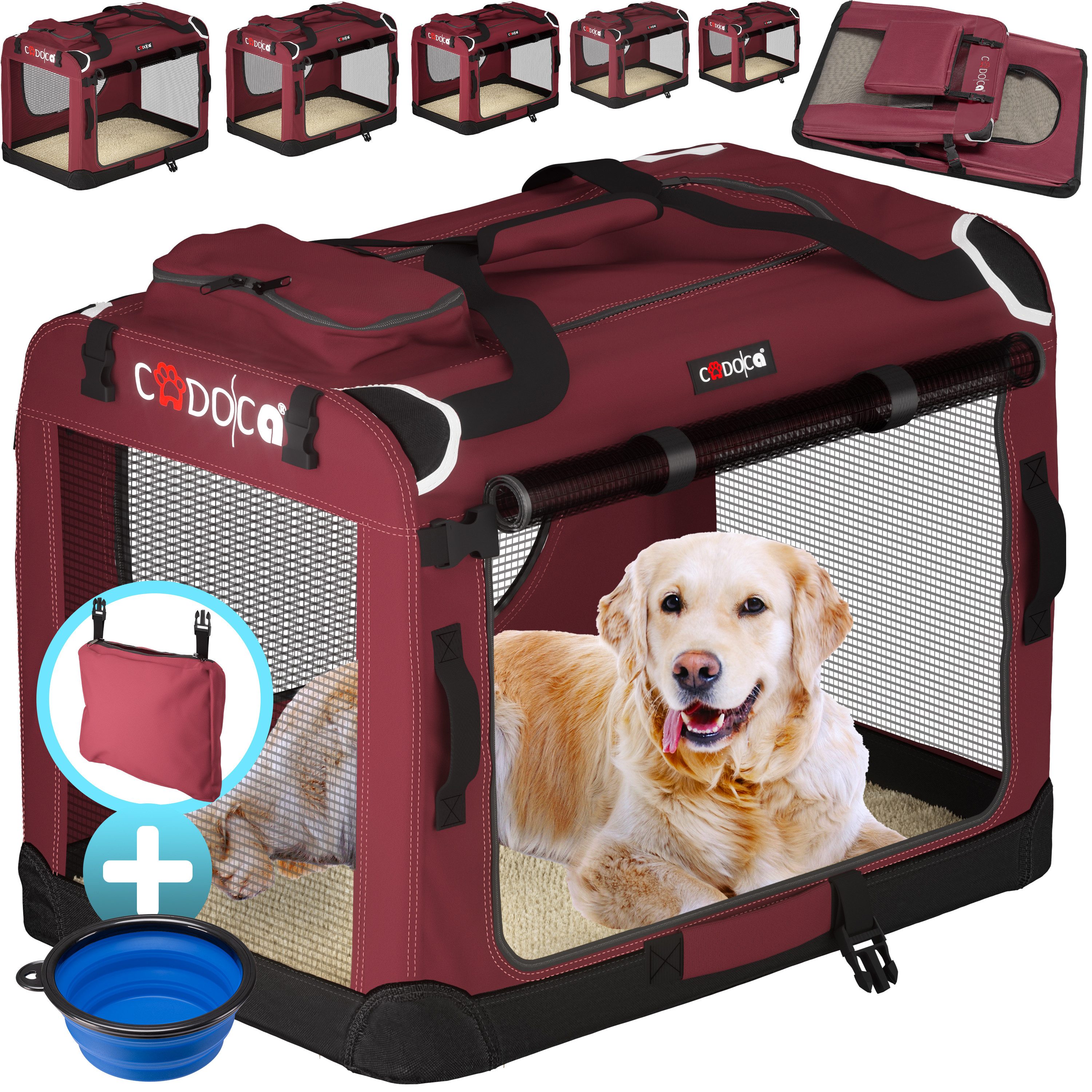 Cadoca Tiertransportbox, faltbar M 60x42x44cm Hundebox Hundetransportbox Dunkelrot