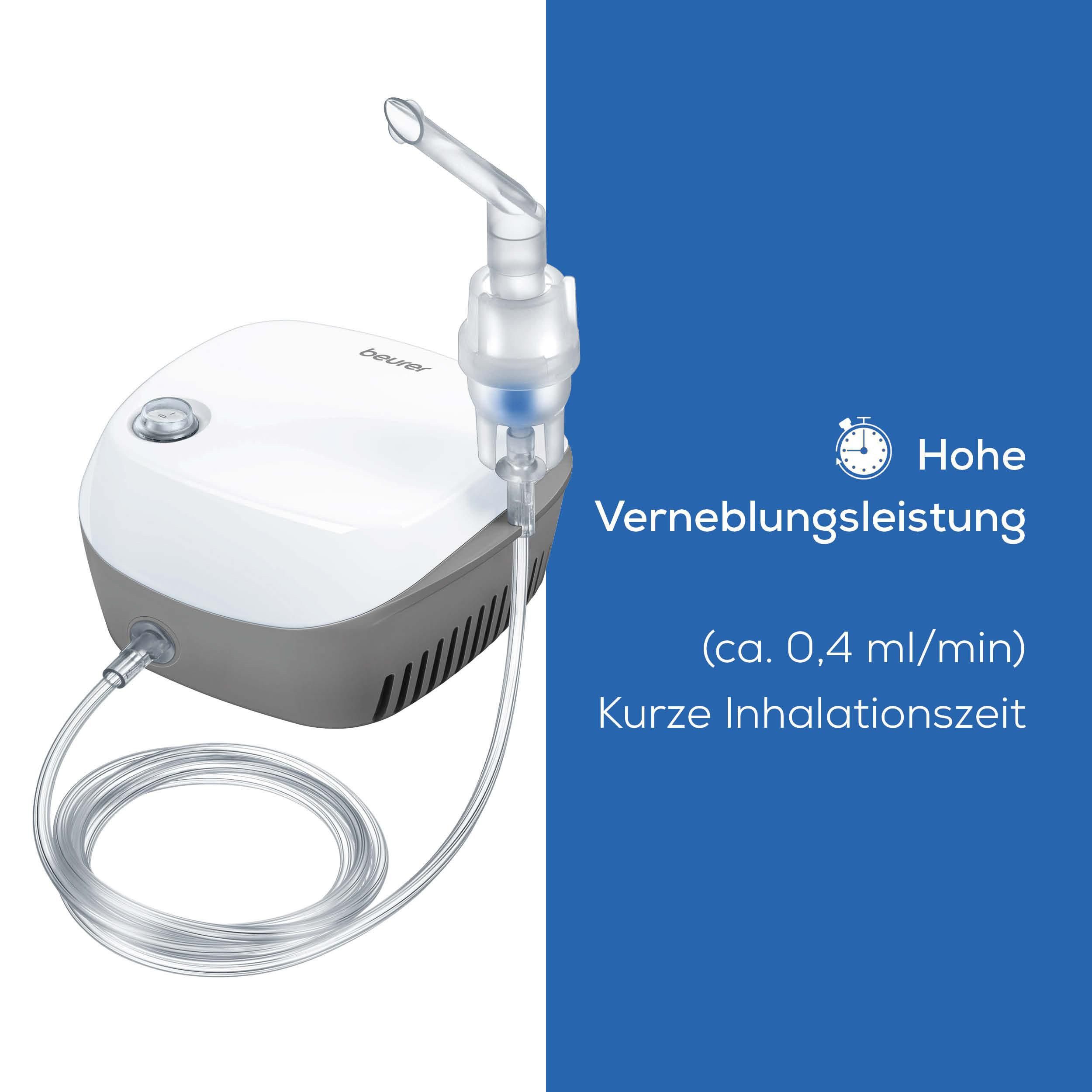 BEURER Inhalationsgerät IH 18 Inhalator zur Behandlung der oberen und unteren Atemwege, Effektive Verneblung mittels AC Kompressor-Drucklufttechnologie