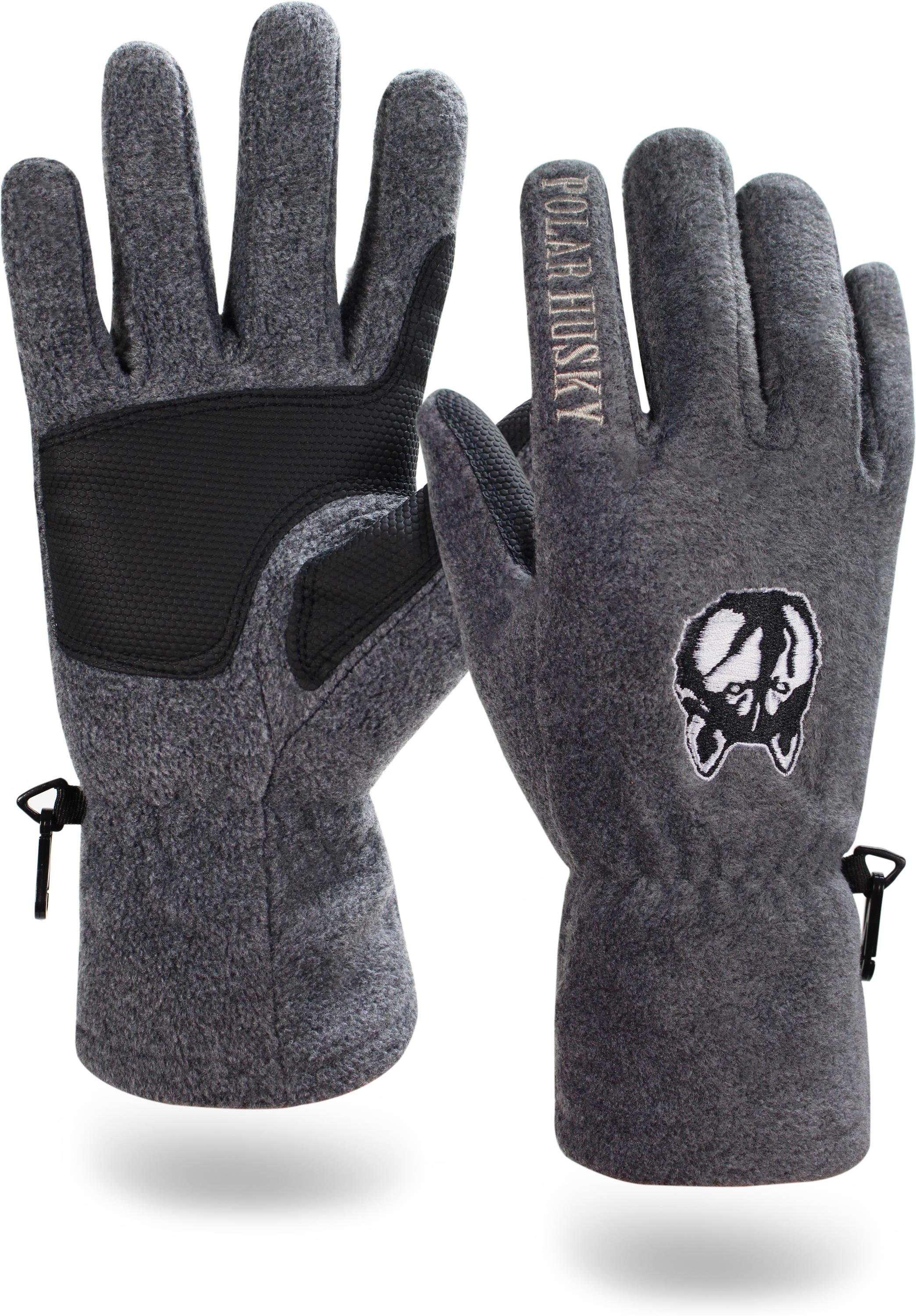 Polar Husky Skihandschuhe Fleece Handschuhe Lhotse Fleecehandschuhe Winterhandschuhe Unterziehhandschuhe mit verstärkter Handinnenfläche für Damen und Herren Grau
