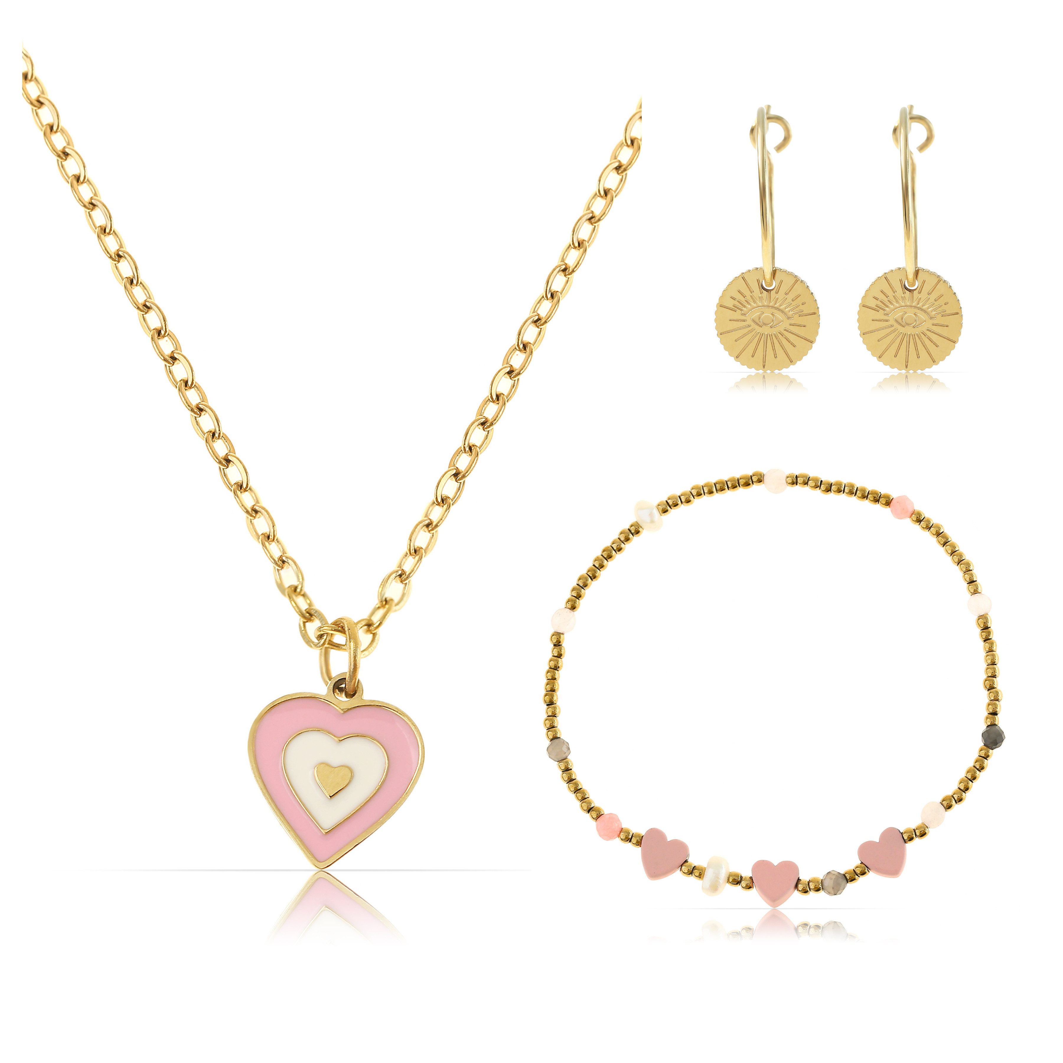 Schmuckset Mehrteilig Damen Gold aus Edelstahl Wasserfest