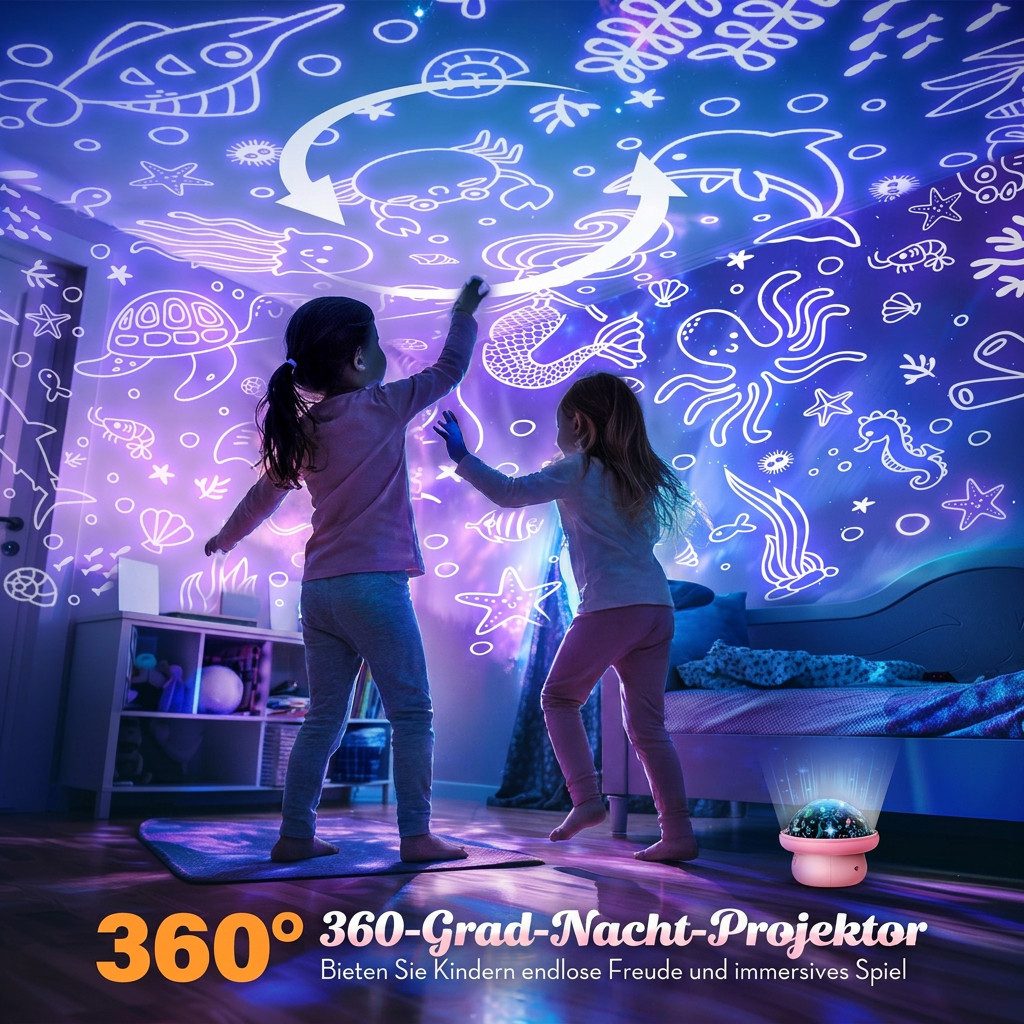 Wootoy LED Nachtlicht Mushroom Sternenhimmel Projektor Nachttischlampe mit 6 Lichtmodi, mit 10-Stunden-Timer 3 austauschbaren Projektionsfilmen und 360° rotierende Projektion, LED fest integriert, verschiedenen Farben und sanften Beleuchtungseffekten, Dekorative Beleuchtung für Kinderzimmer Schlafzimmer und Wohnräume