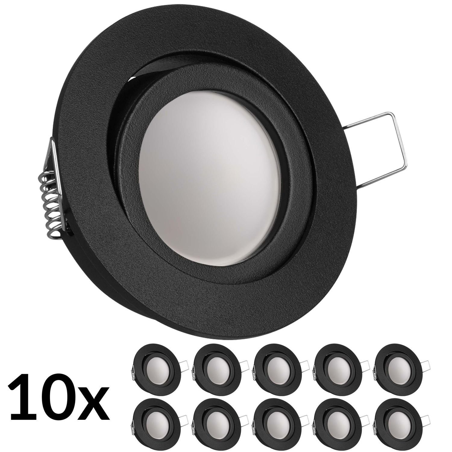LEDANDO LED Einbaustrahler 10er LED Einbaustrahler Set Schwarz mit LED GU10 Markenstrahler von LE