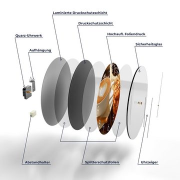 DEQORI Wanduhr 'Milchkaffee und Kekse' (Glas Glasuhr modern Wand Uhr Design Küchenuhr)