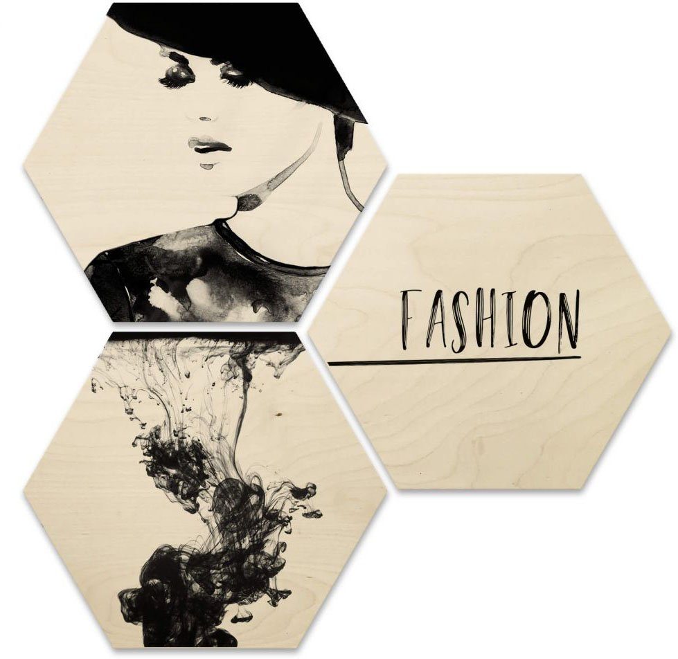(1 Holzbild Holzbild Set, Wall-Art Fashion Collage St)