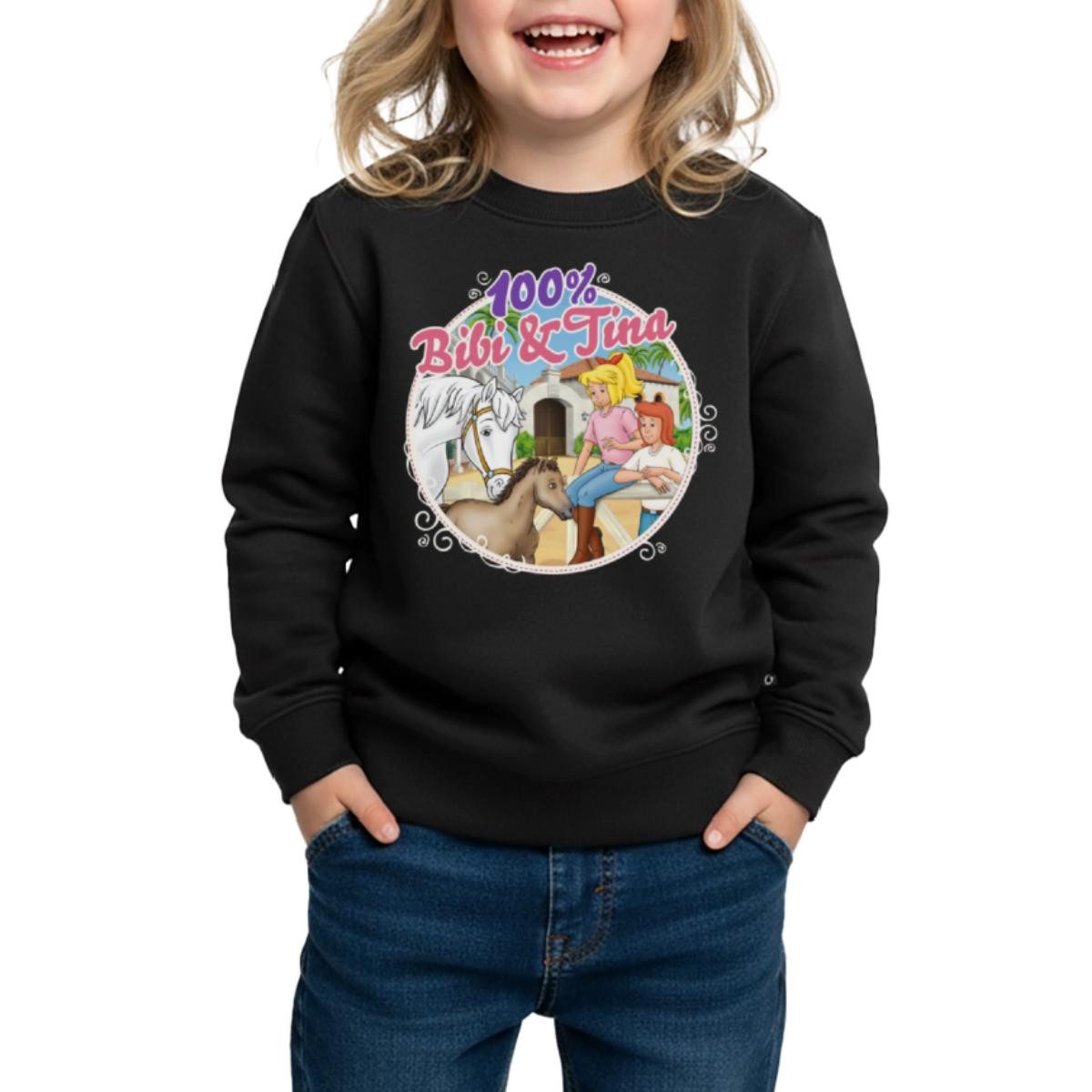 Spreadshirt Sweatshirt Bibi und Tina 100. Folge REGULAR FIT Kinder/Teenager Premium Bio Crew (1-tlg)