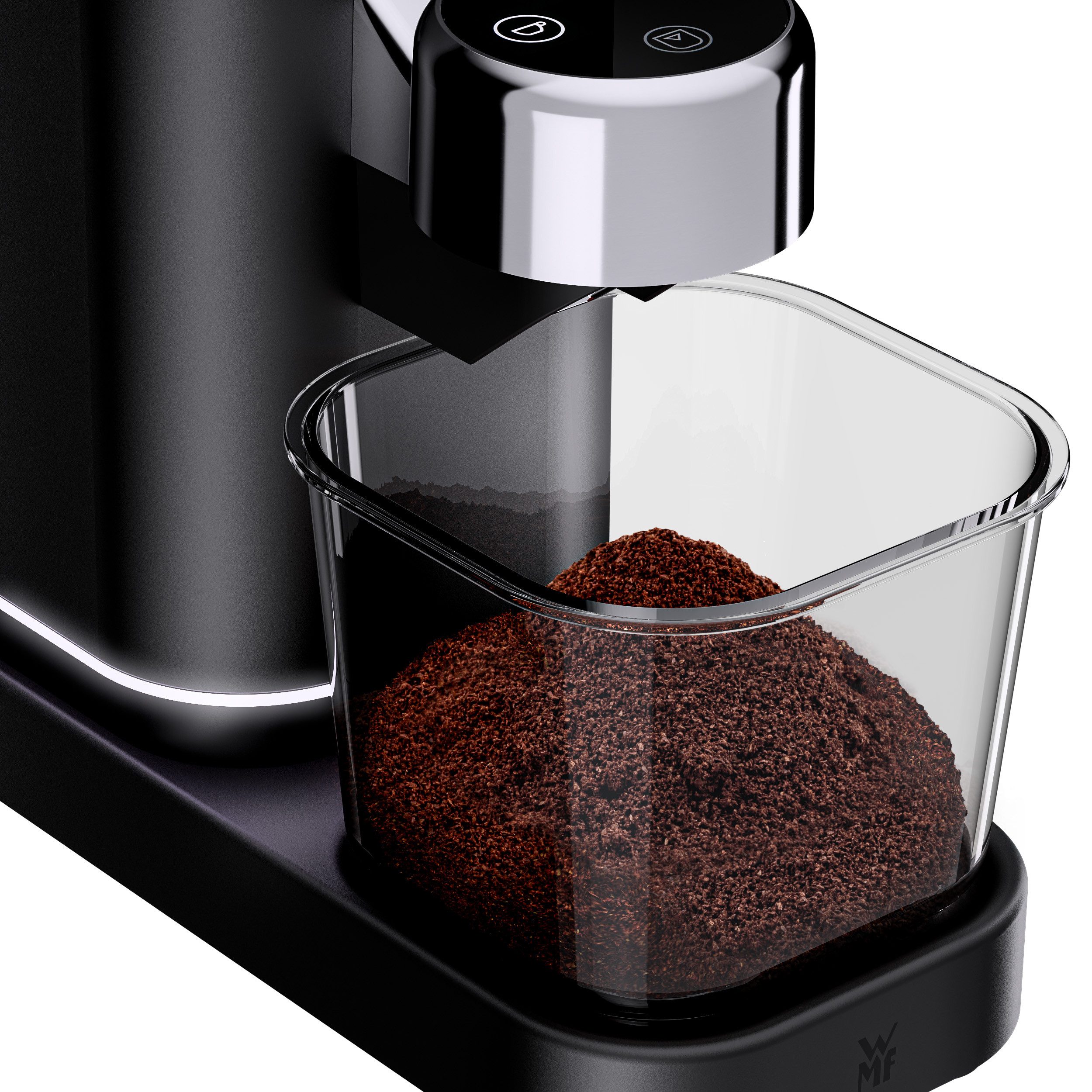 WMF Kaffeemühle Lumero, 150 W, Kegelmahlwerk, 180 g Bohnenbehälter, 40 Mahlgrade, Edelstahlmahlwerk, LED-Display, 150 Watt, Cromargan