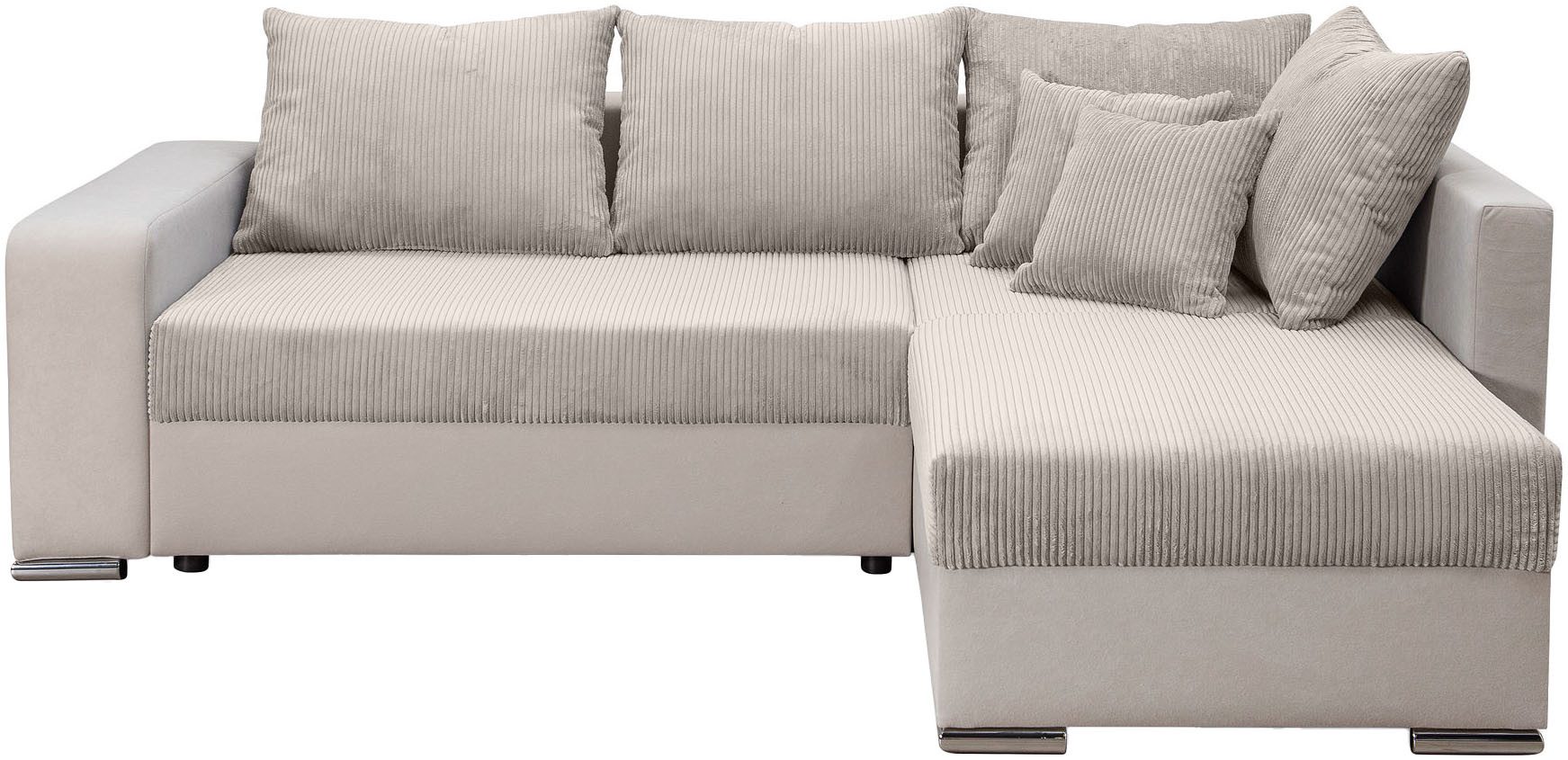 COLLECTION AB Ecksofa L-Form, Regalarmlehne mit LED RGB Beleuchtung,Bettfunktion und Bettkasten