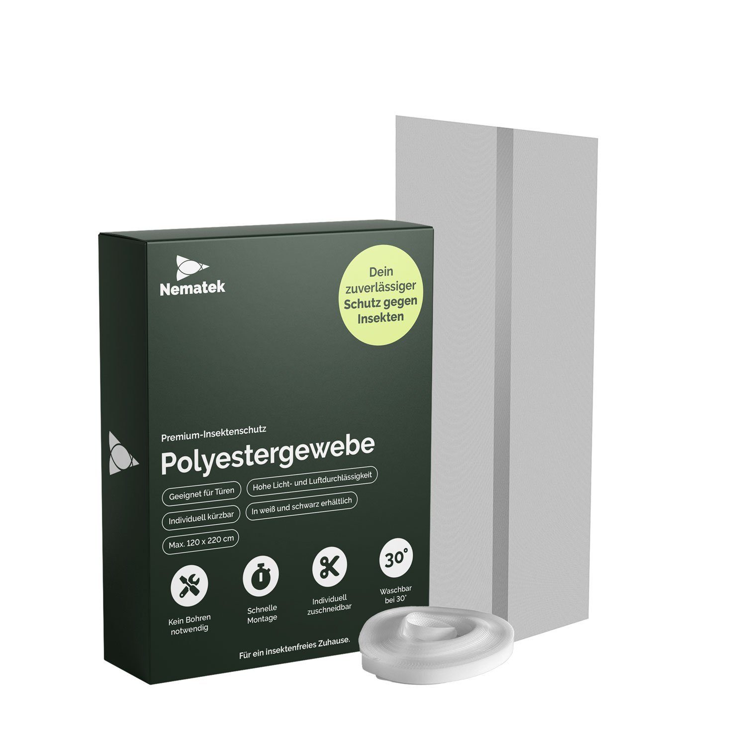 Nematek Insektenschutz-Fensterrahmen Nematek Polyester Fliegennetz Balkontür -Vorhang zum Kleben - bis zu 120 x 220cm