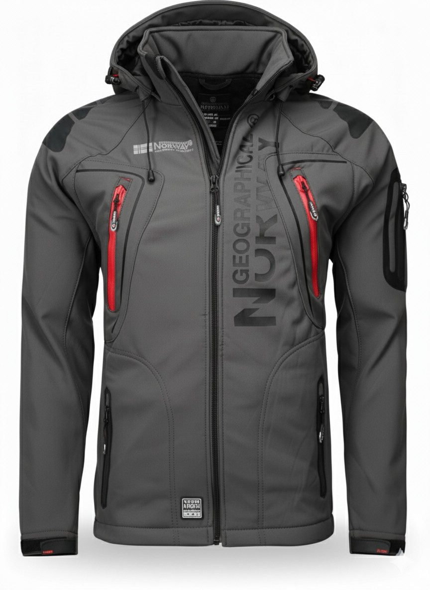 Geographical Norway Softshelljacke Herren – leichte wasserabweisende Übergangsjacke für Frühling (Sommer atmungsaktiv winddicht Größen S–7XL, 1-St) Mit Kaupuze