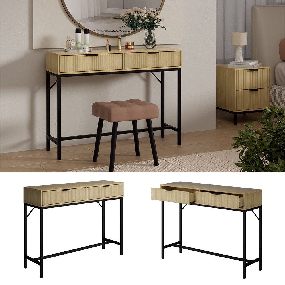 Vicco Schminktisch Lennox, Eiche/Schwarz, 100 x 75 cm mit 2 Schubladen günstig online kaufen