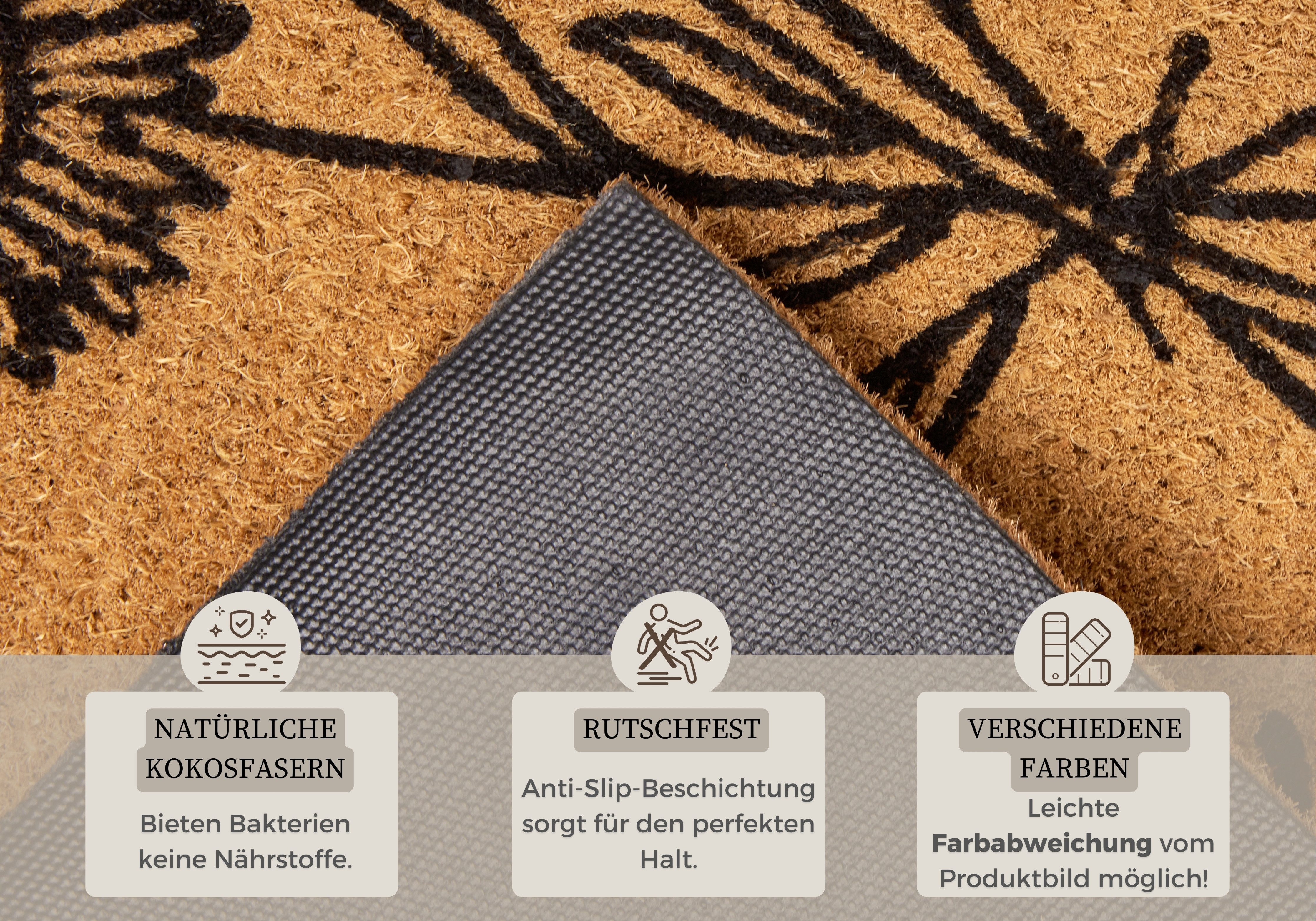 HANSE Home Fußmatte Hello & Flowers, Türmatte, rechteckig, Höhe: 15 mm, Kokos, Schmutzfangmatte, Outdoor, Rutschfest, Innen, Kokosmatte, Flur