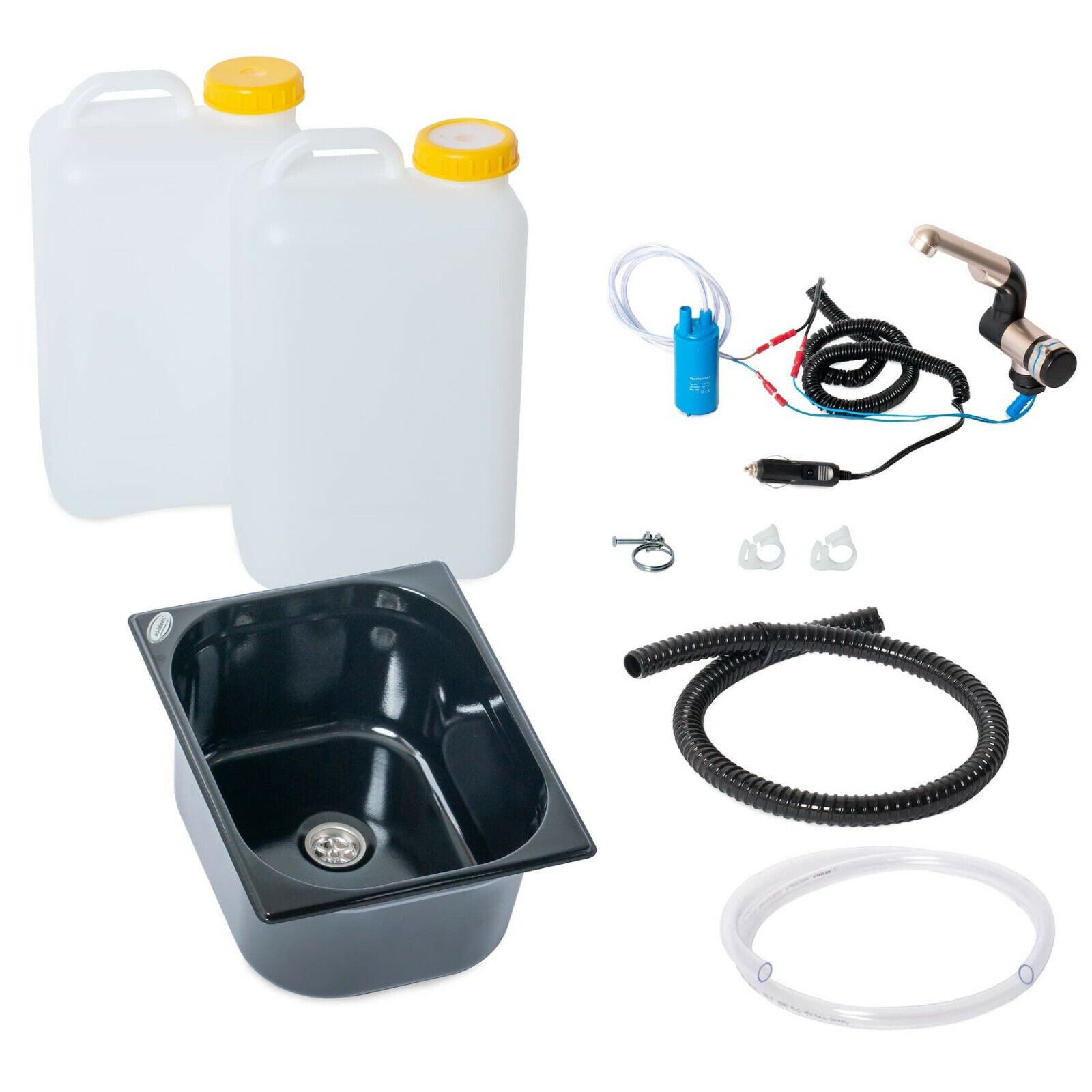 ad-ideen Waschbecken 12V Camping Bausatz Wasserhahn Schwarz 19L Kanister T4 T5 T6