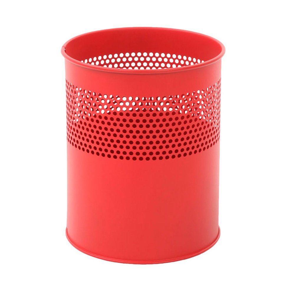 PROREGAL® Papierkorb halbperforierter Runder Rot Metall, aus 10L, Weiß Papierkorb