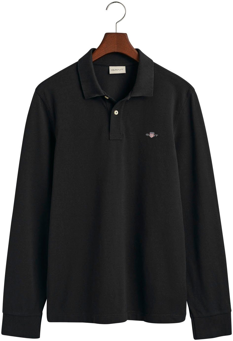 Gant Poloshirt der Brust auf REG PIQUE black LS mit RUGGER Logotickerei SHIELD