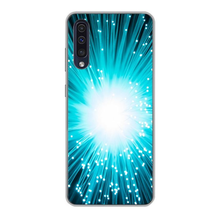 MuchoWow Handyhülle Blaues Glühen um Glasfaser Handyhülle Samsung Galaxy A30s Smartphone-Bumper Print Handy