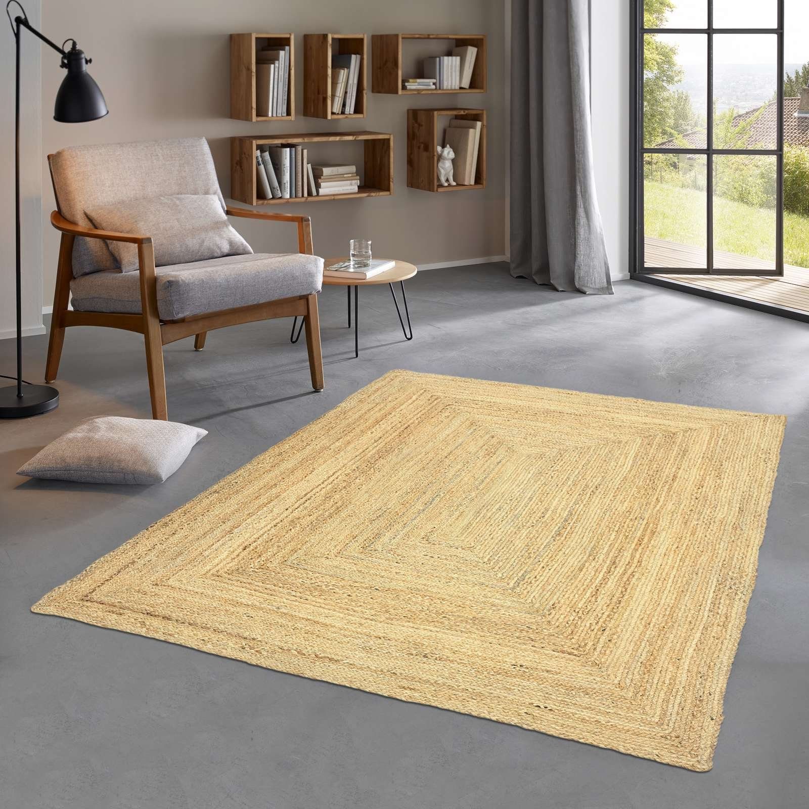 Teppich Jute Durry Sumakh Flachgewebe Boho Modern, TaraCarpet, rechteckig, Höhe: 5 mm, schöner Jute Teppich Sisal optik natur Wohnzimmer 60x110