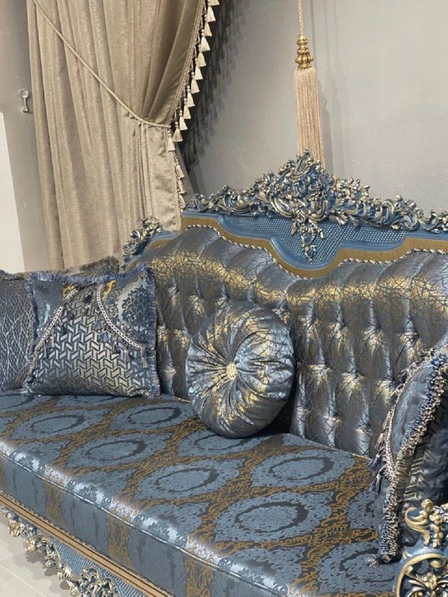 Edel Muster Barockstil Wohnzimmer Sofa - Gold Prunkvoll Blau Luxus & Casa Prunkvolles Möbel Padrino Sofa im Barock Möbel / - Wohnzimmer - Barockstil Casa - elegantem Luxus Padrino mit Sofa
