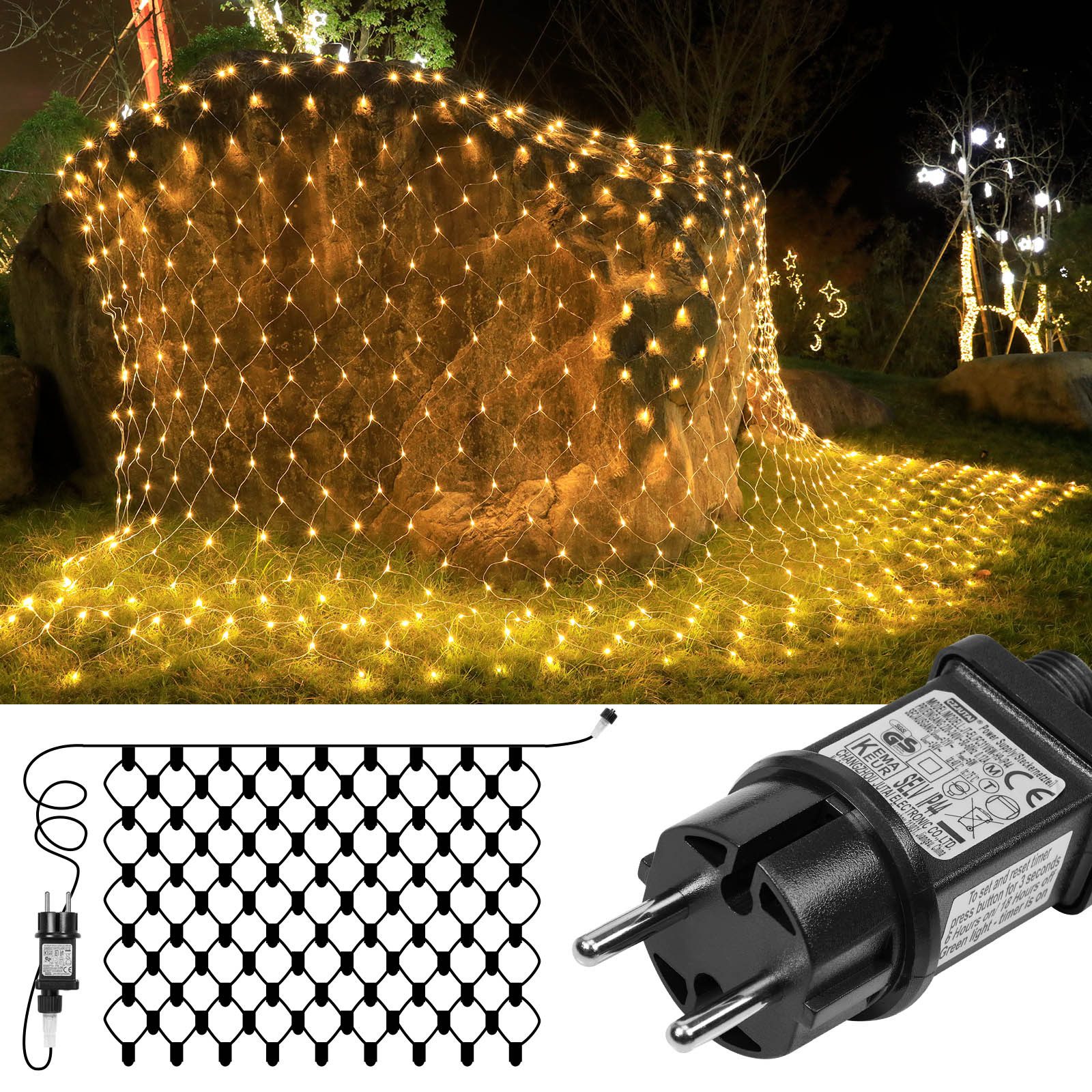 Qualra Lichterkette Lichternetz Außen 2x3M/4x6M mit Stecker Weihnachtsdeko Lichtvorhang, 200-660LEDs Lichterkette 8 Modi, Timer für Garten Balkon