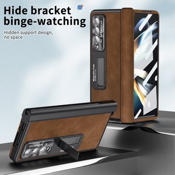 Wigento Handyhülle Für Samsung Galaxy Z Fold4 5G All-inclusive 360 Grad Napa Magnetische Handy Tasche Etuis Braun Neu