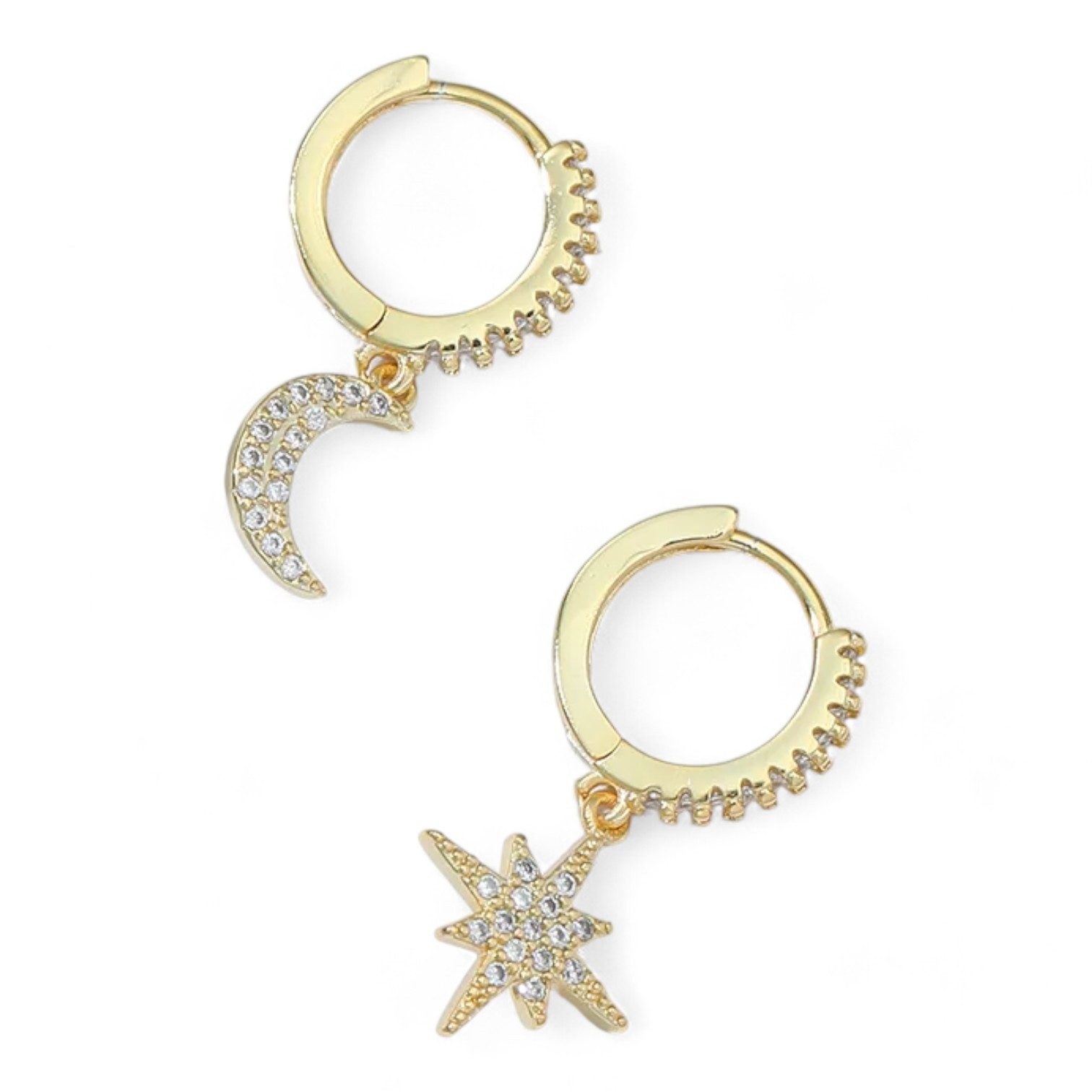 Eyecatcher Paar Creolen Creolen Stern und Mond. Goldfarben mit Zirkonia (Se günstig online kaufen