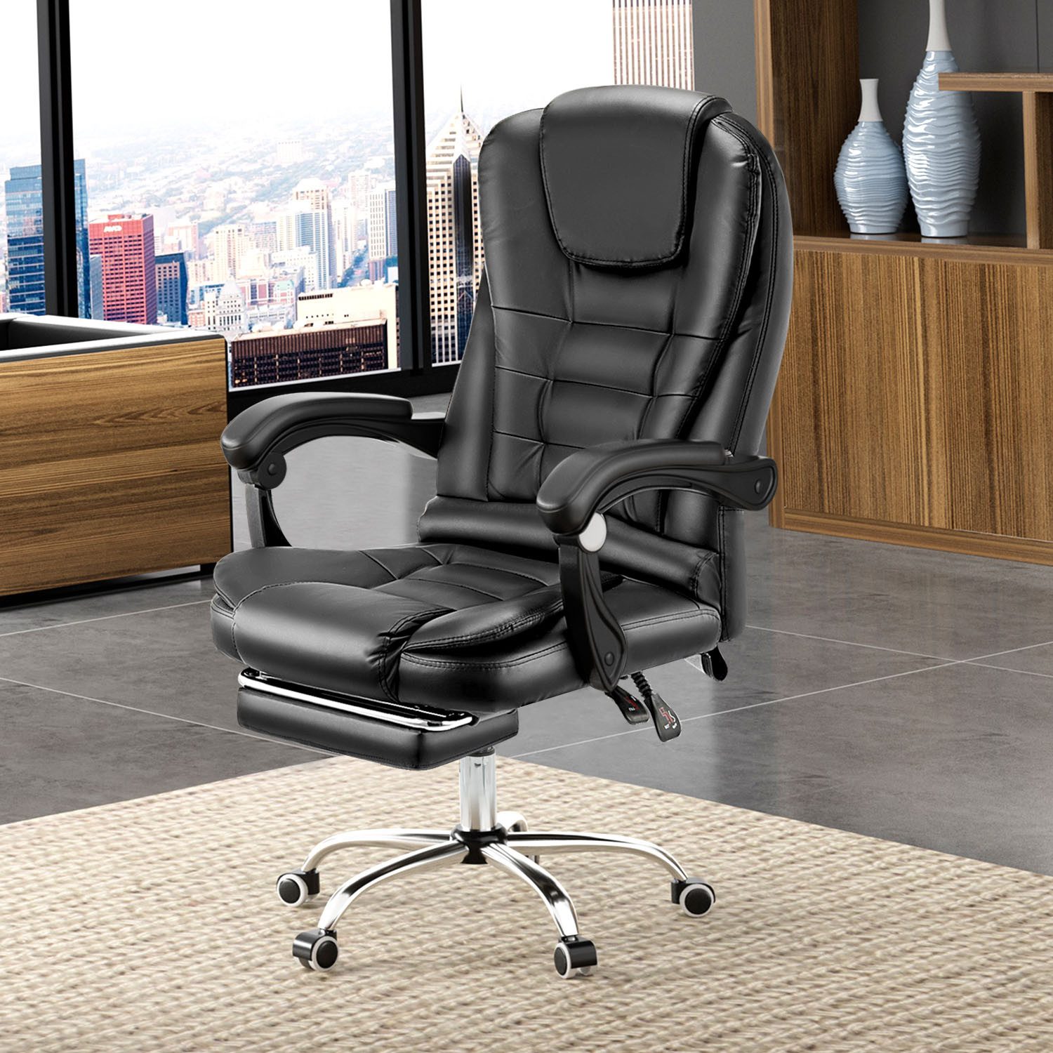 oyajia Bürostuhl Ergonomischer Bürostuhl Massage Chefsessel Drehstuhl Gaming Büro Stuhl, Drehsessel mit verstellbare Lendenkissen, Kopfkissen und Armlehnen – Bild 4 von 5